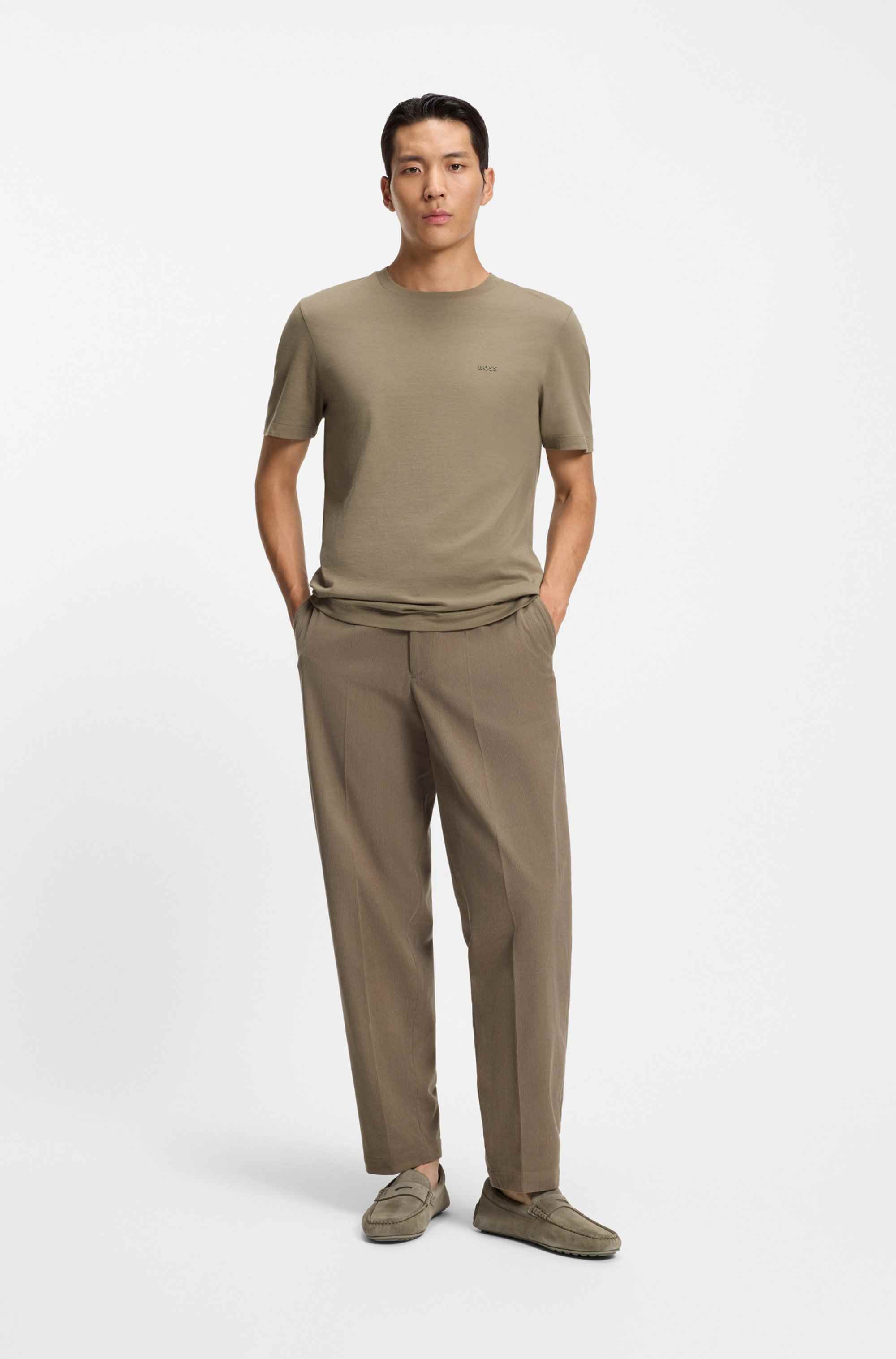 Suede moccasins with penny trim