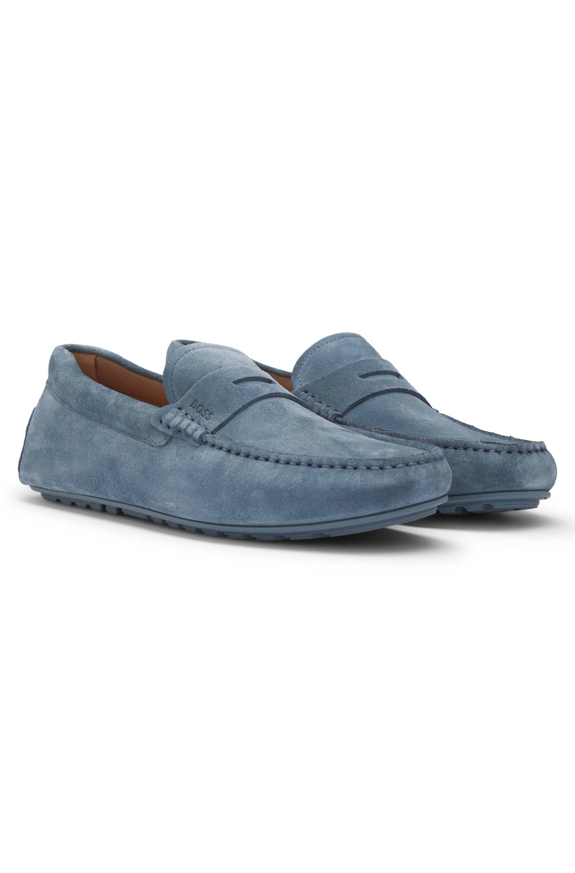 Suede moccasins with penny trim