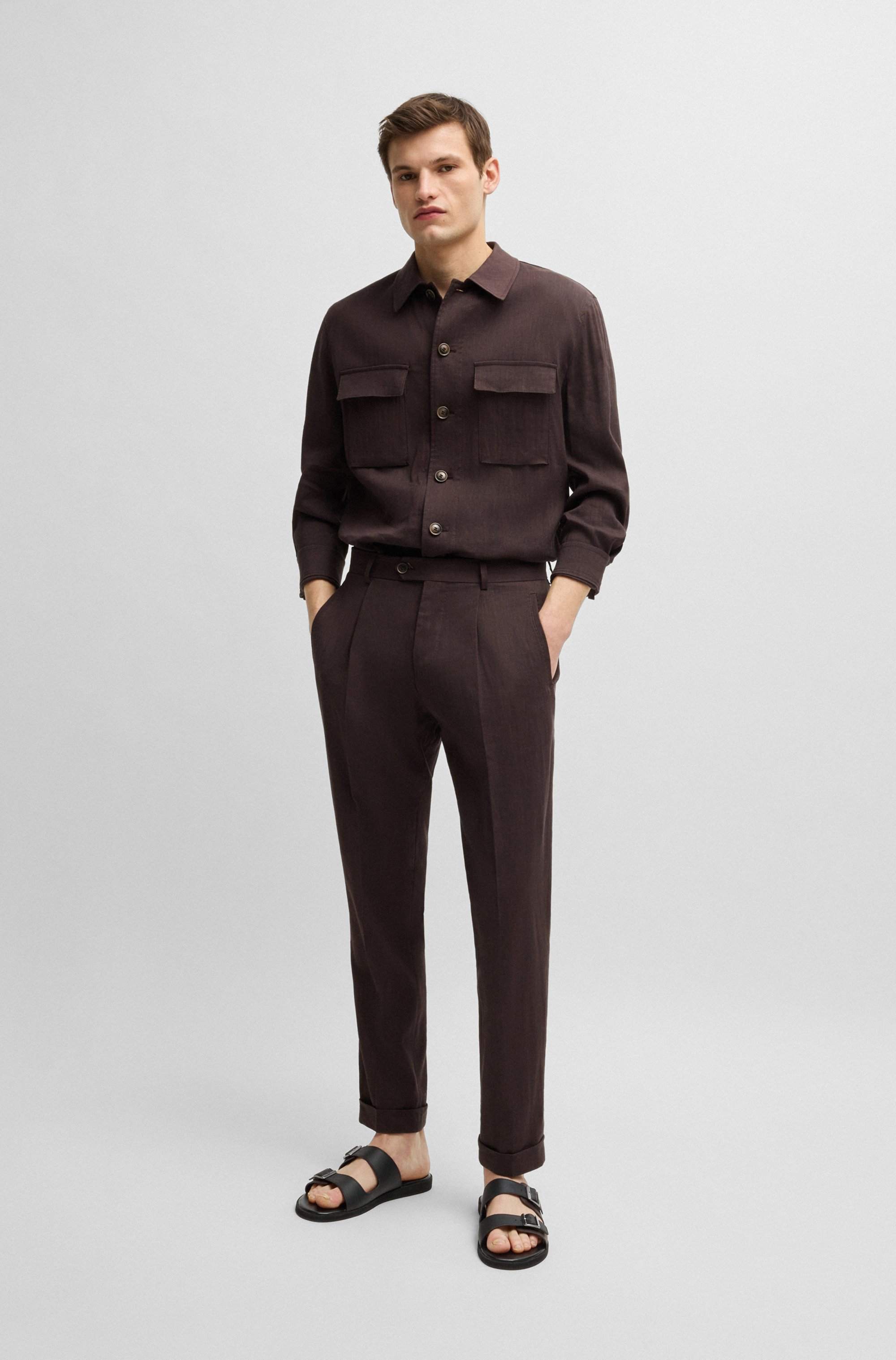 Buckled slides with twin faux-leather straps