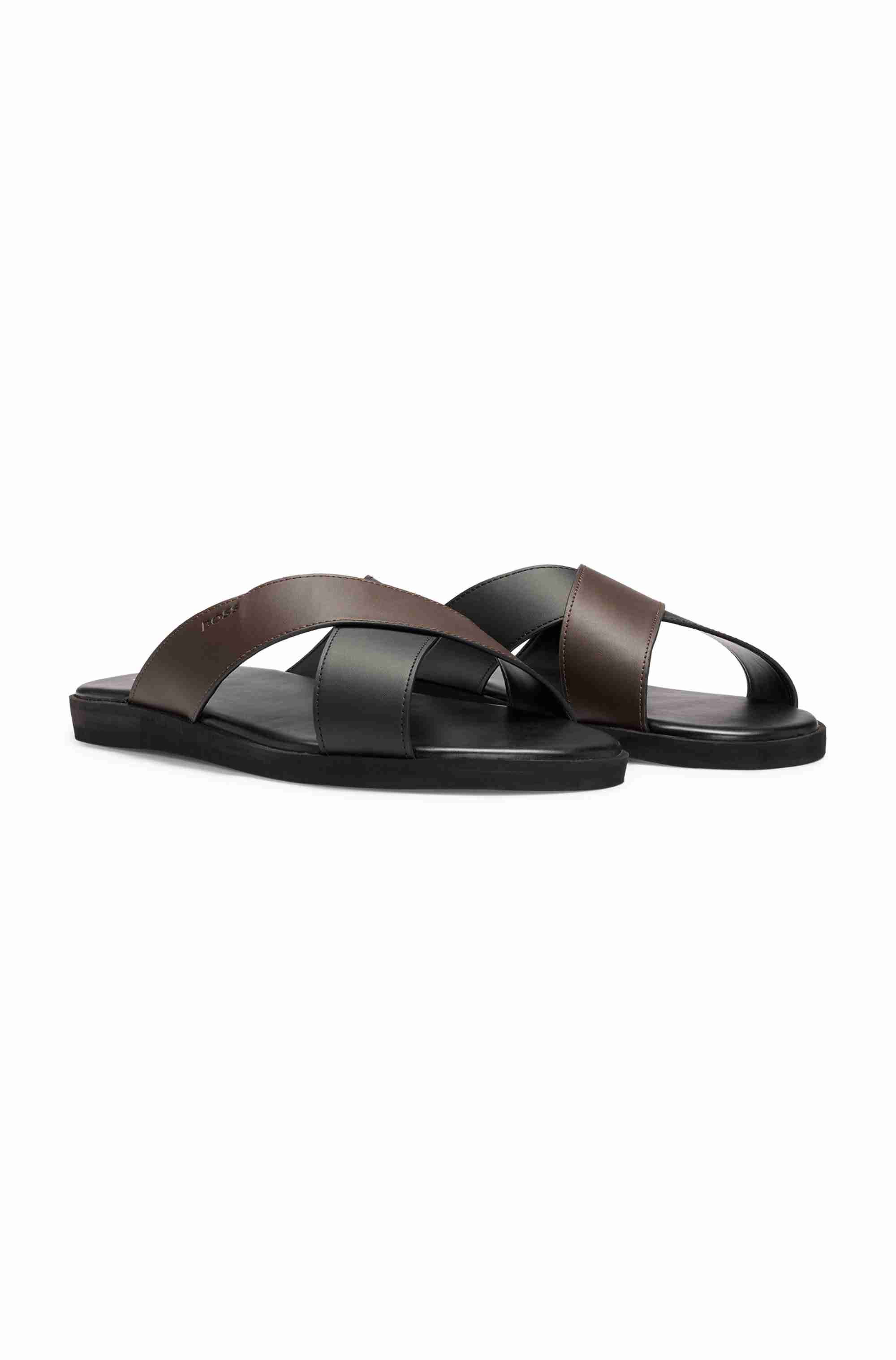Faux-leather slides with two-tone straps