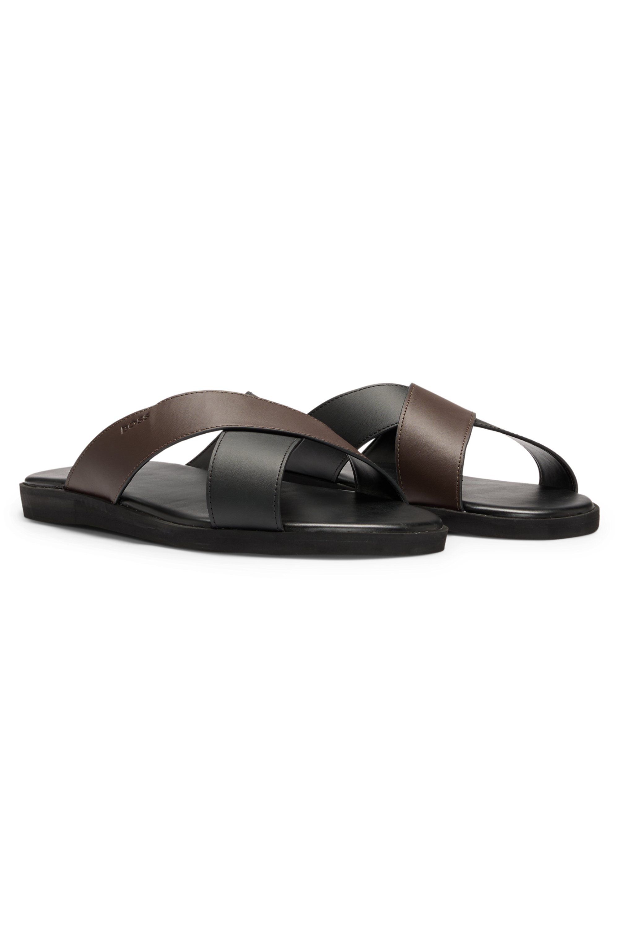 Faux-leather slides with two-tone straps
