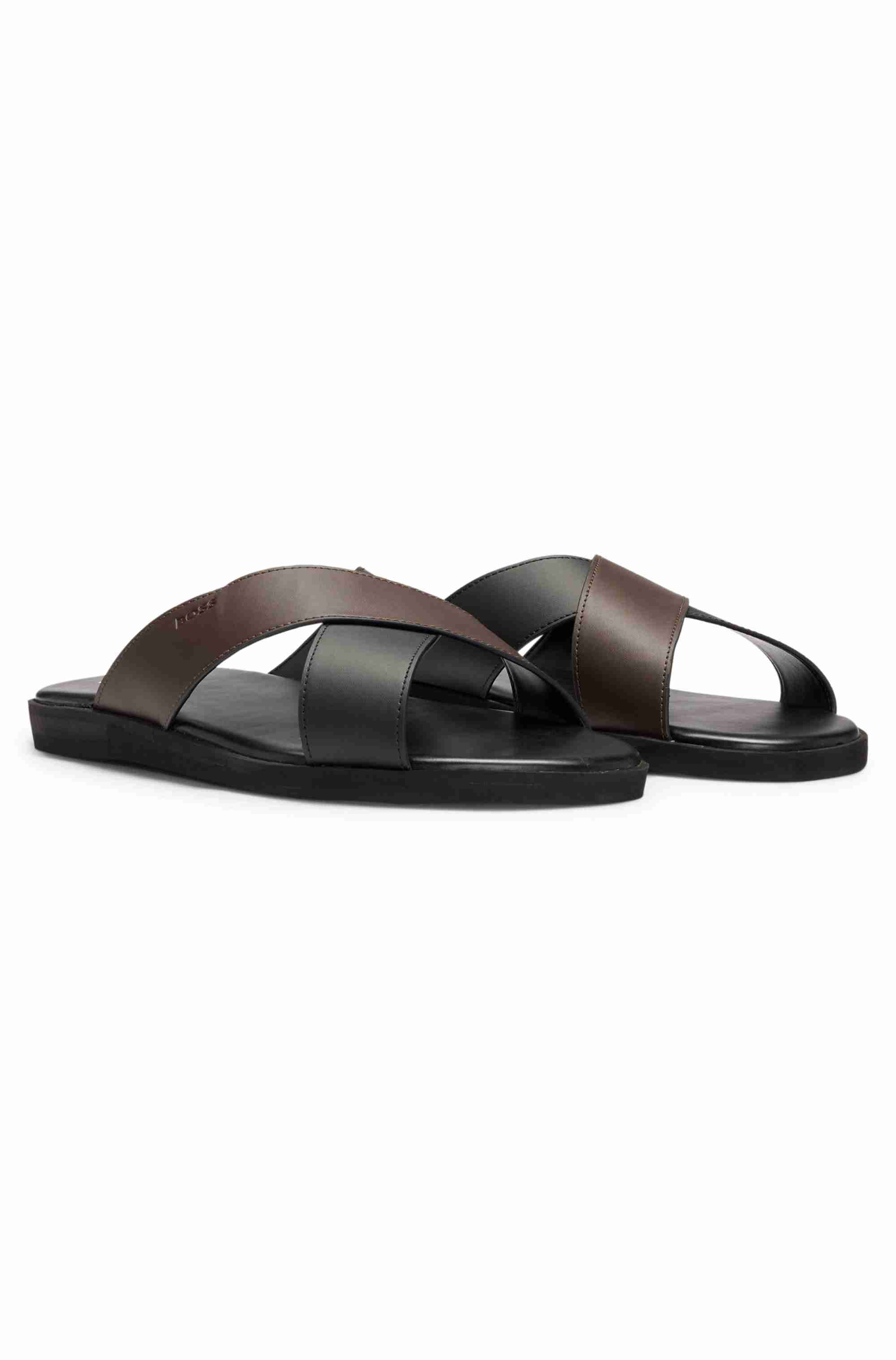 Faux-leather slides with two-tone straps