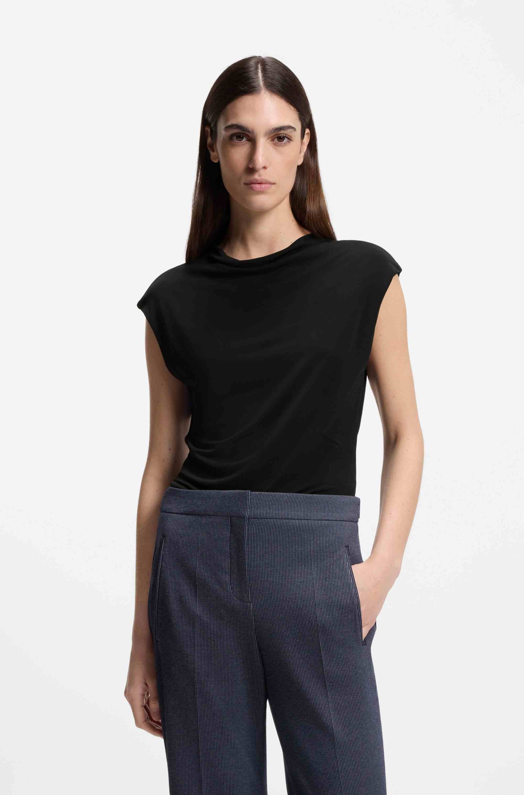 High-neck top in matte fabric