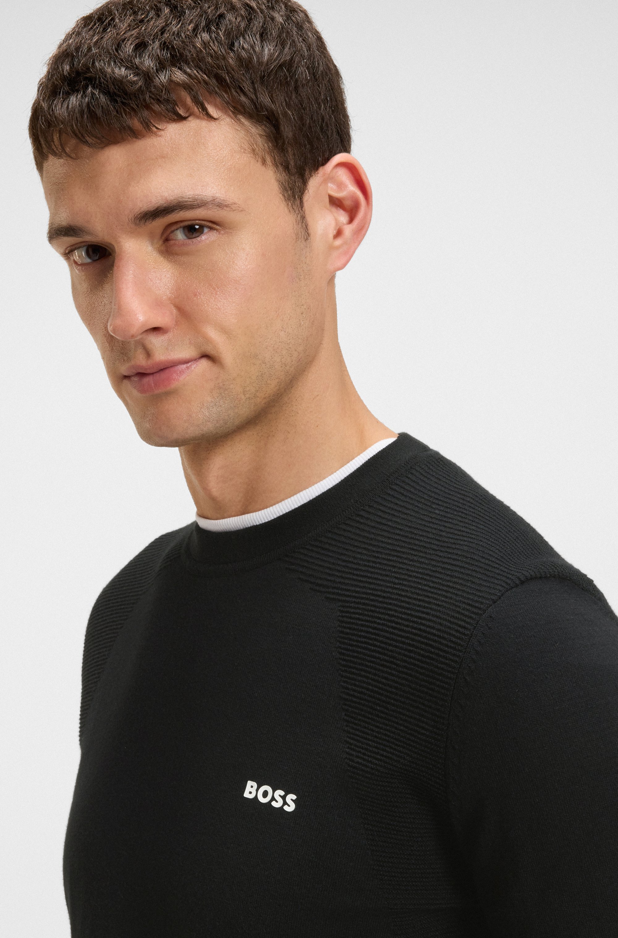 Cotton-blend sweater with body-mapping and contrast logo