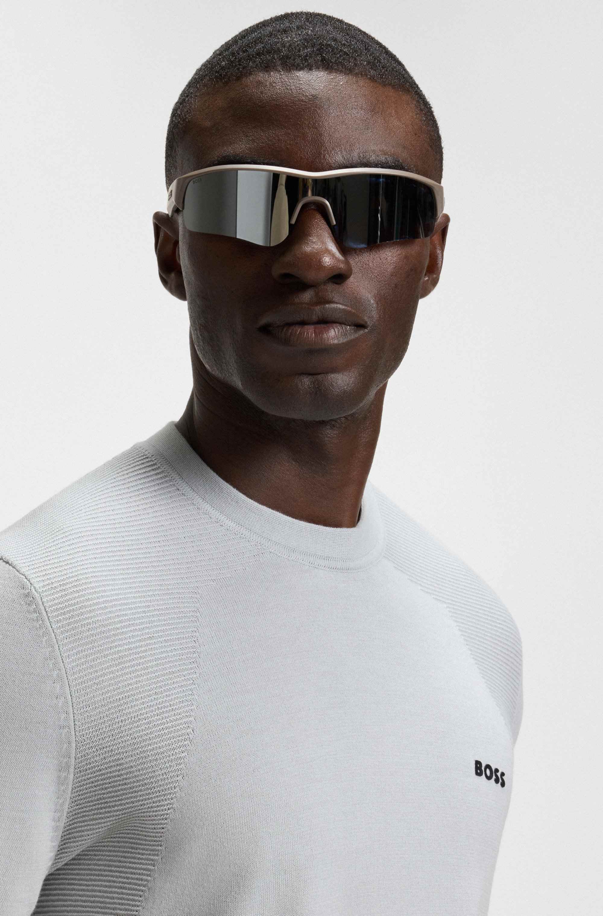 Cotton-blend sweater with body-mapping and contrast logo