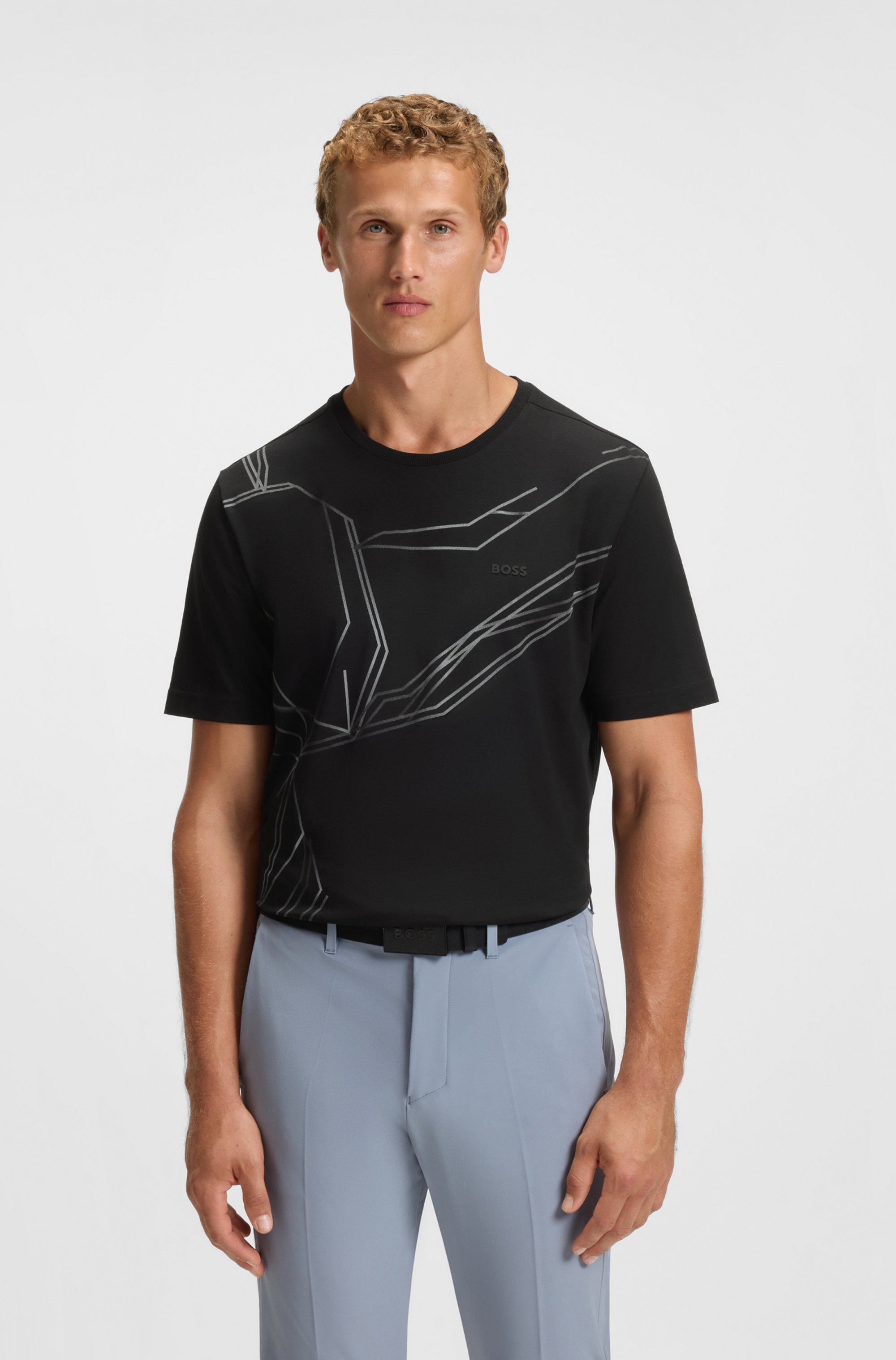 Stretch-cotton T-shirt with degradé print