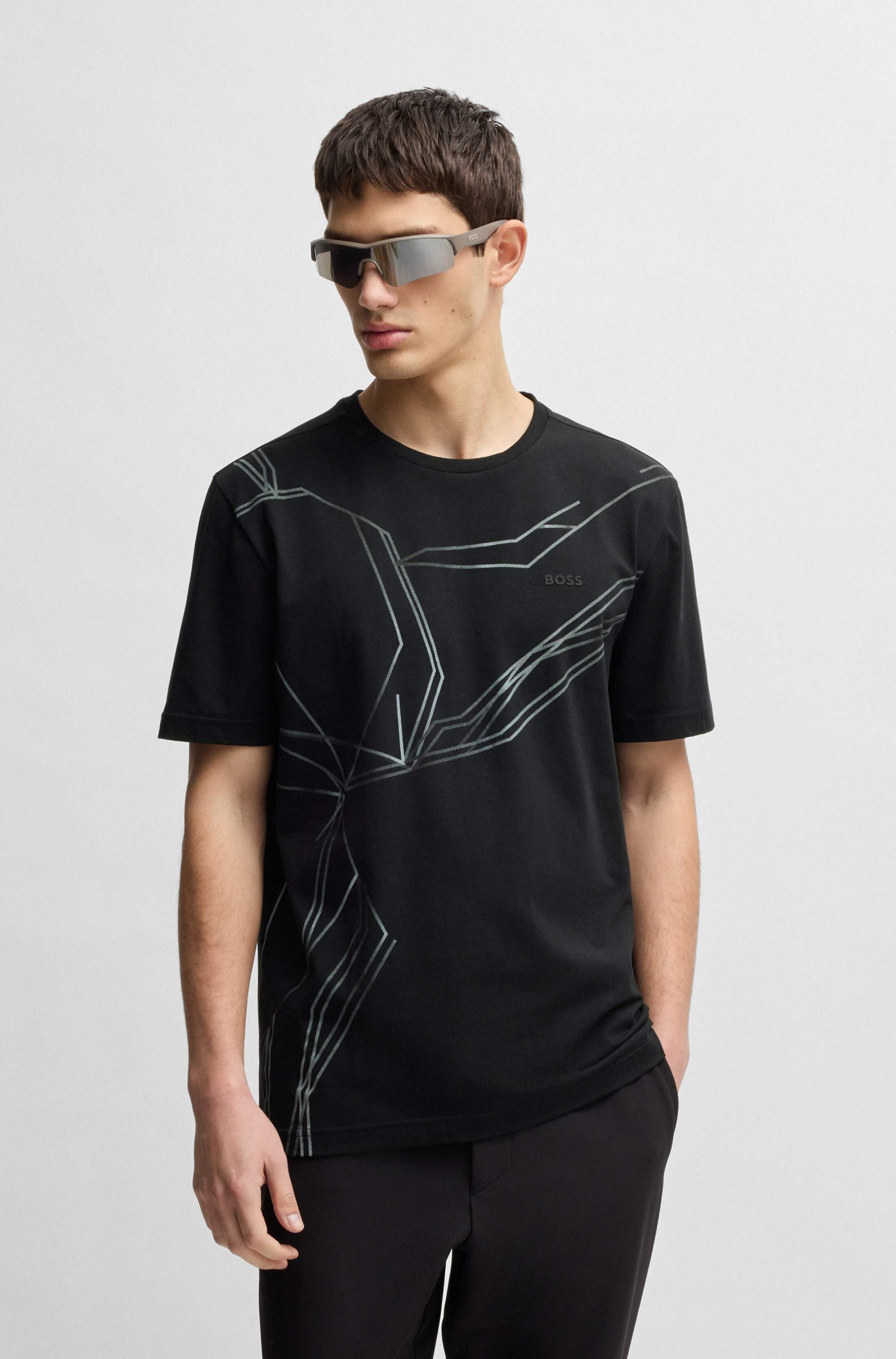 Stretch-cotton T-shirt with degradé print
