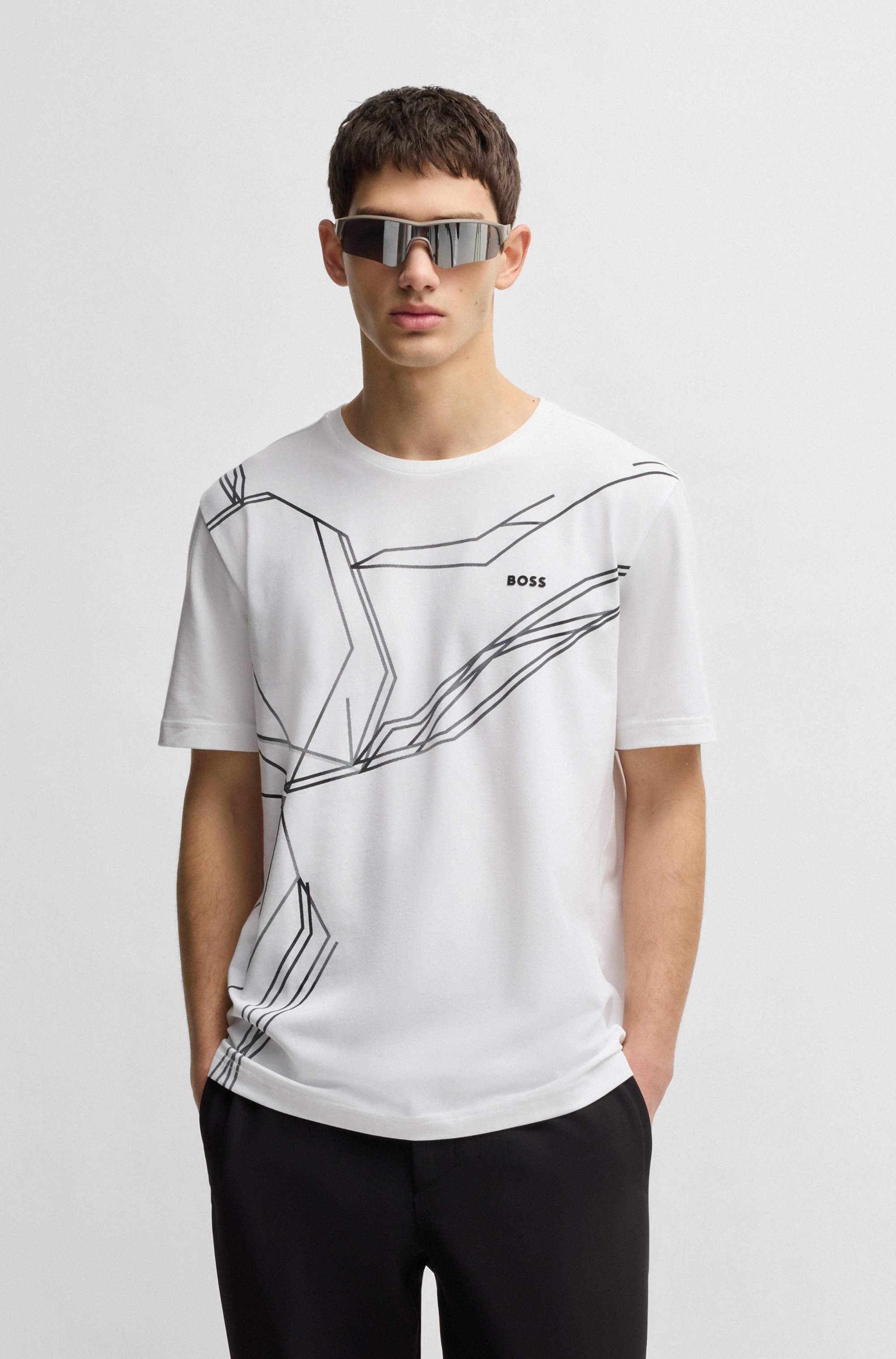 Stretch-cotton T-shirt with degradé print
