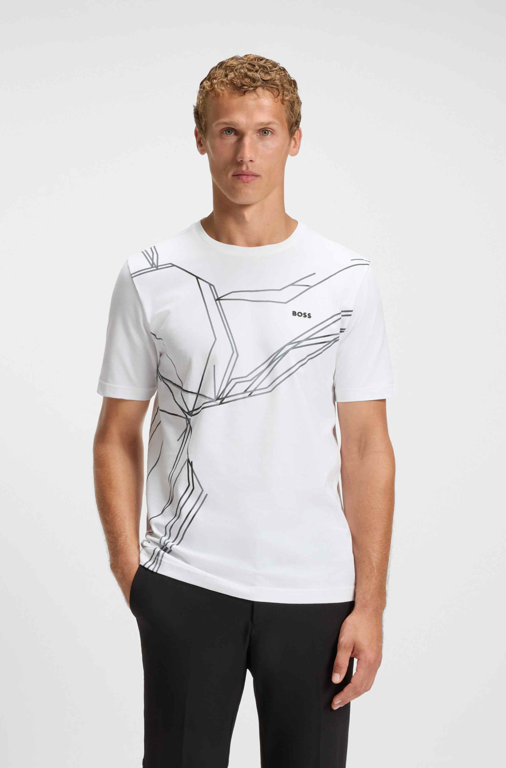 Stretch-cotton T-shirt with degradé print