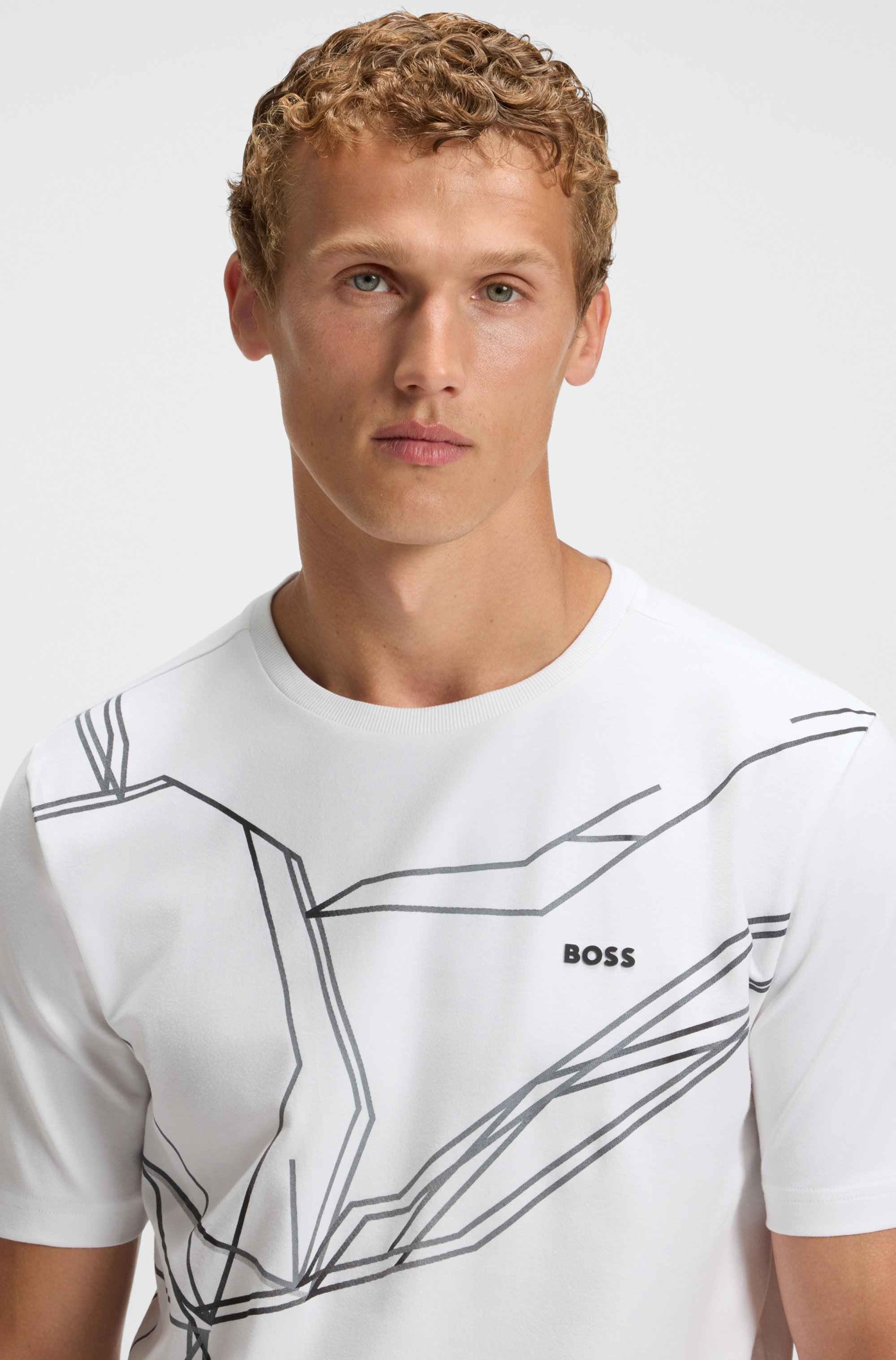 Stretch-cotton T-shirt with degradé print