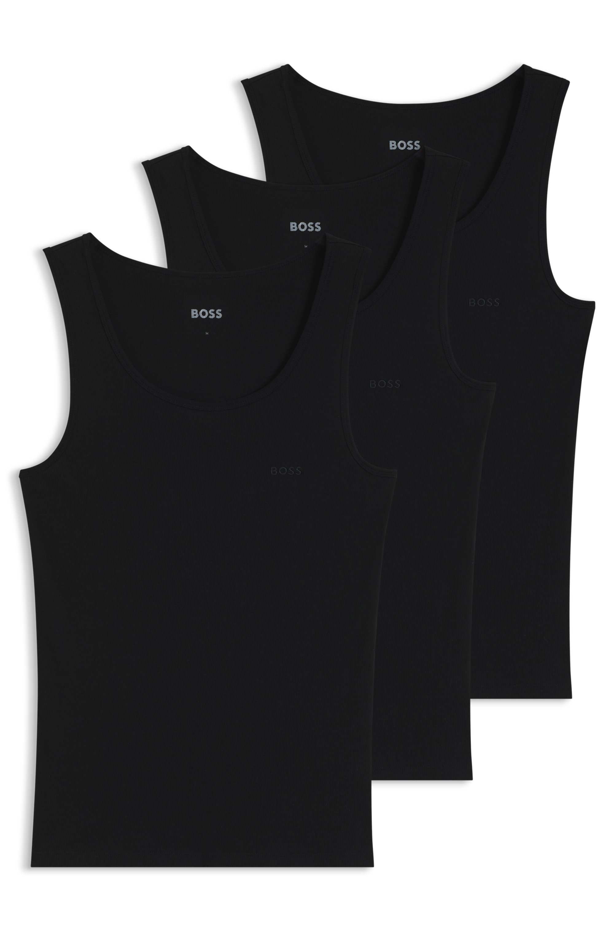Three-pack of cotton underwear vests with embroidered logos