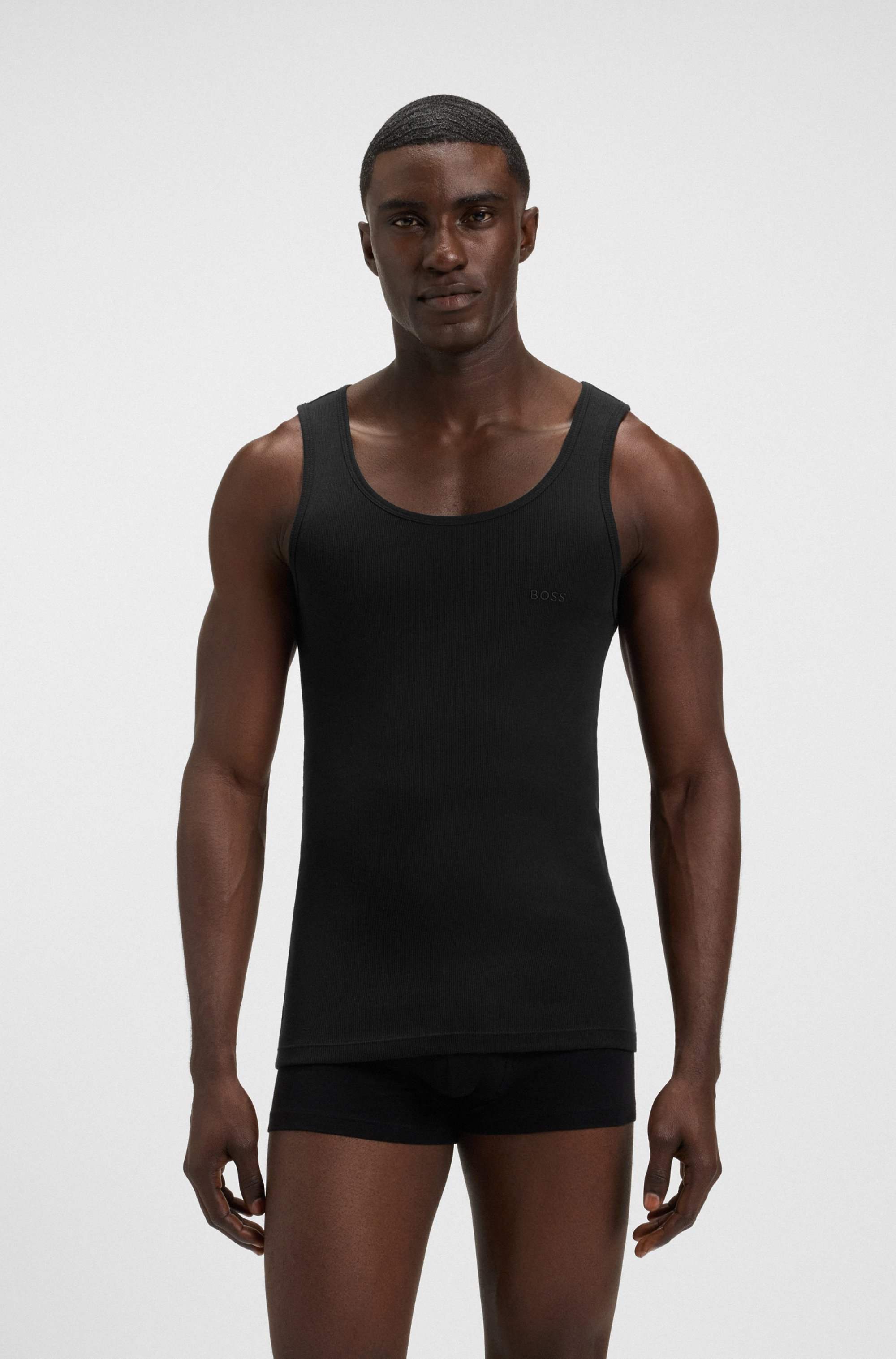 Three-pack of cotton underwear vests with embroidered logos