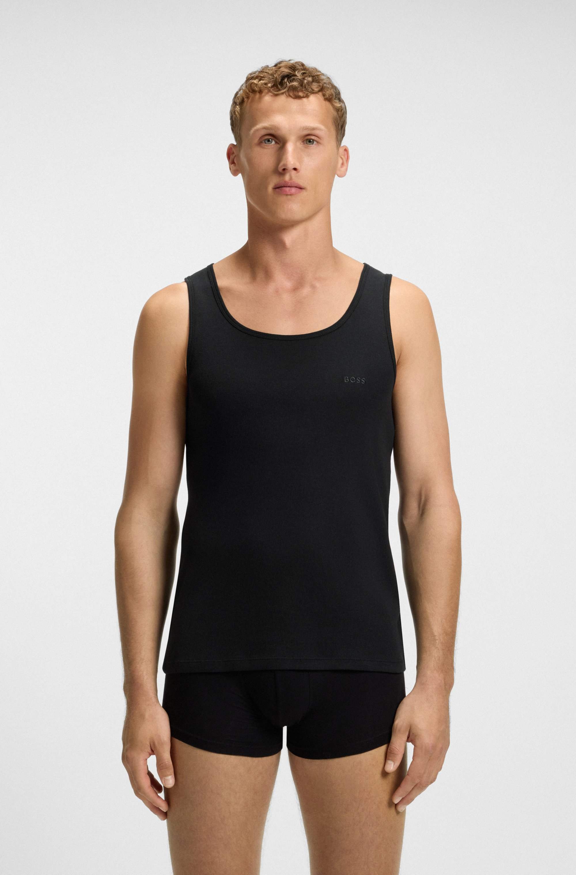 Three-pack of cotton underwear vests with embroidered logos