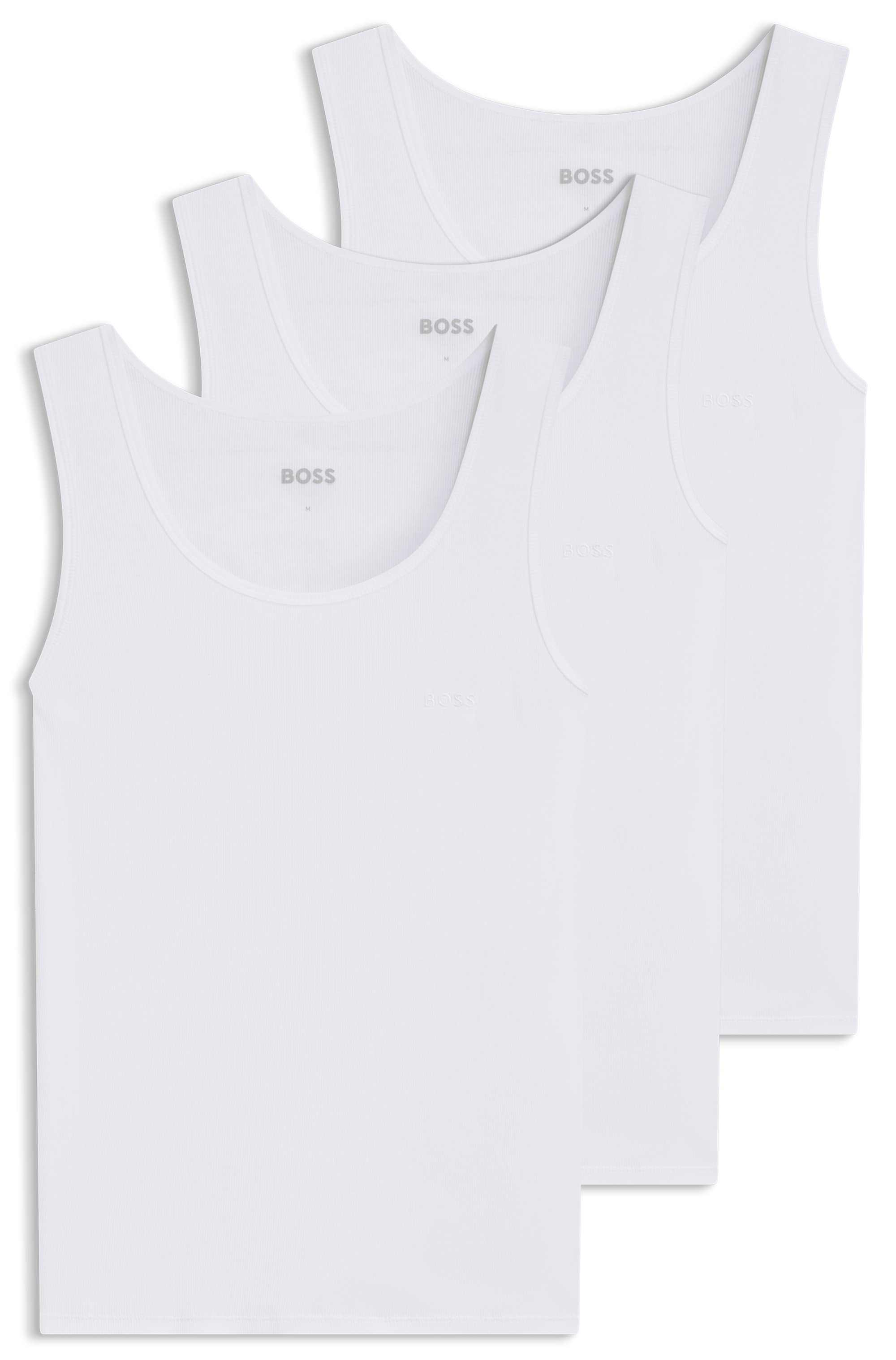 Three-pack of cotton underwear vests with embroidered logos