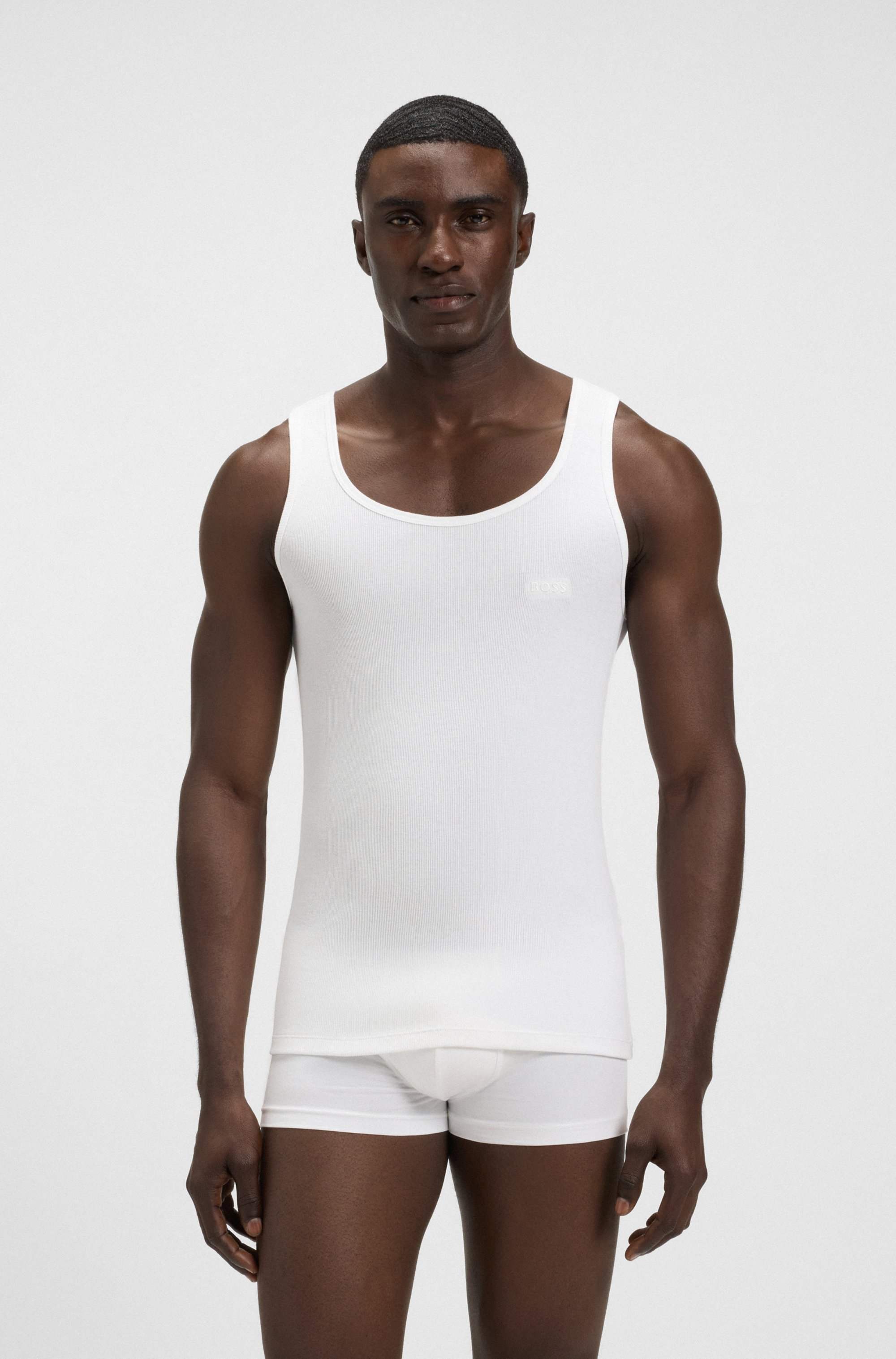 Three-pack of cotton underwear vests with embroidered logos