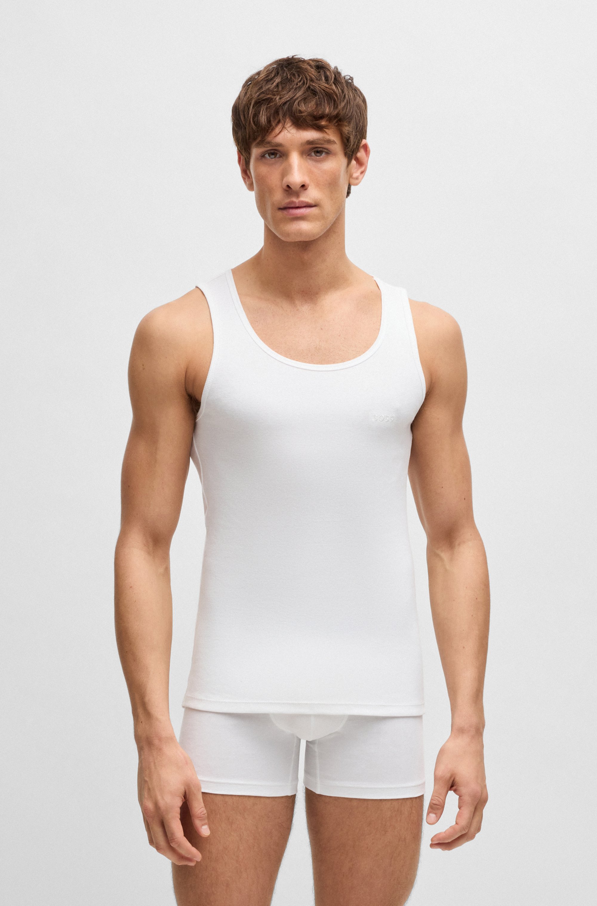 Three-pack of cotton underwear vests with embroidered logos