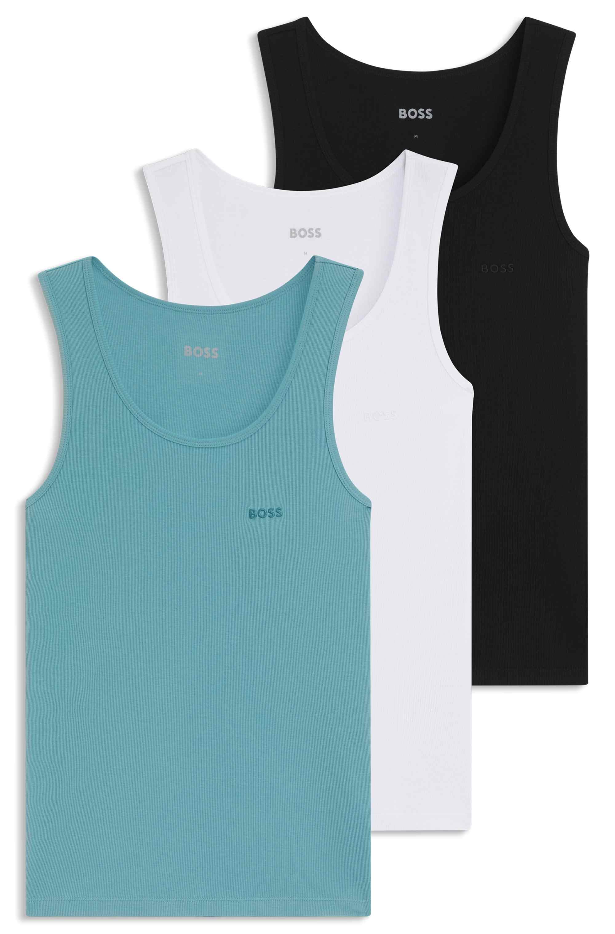 Three-pack of cotton underwear vests with embroidered logos