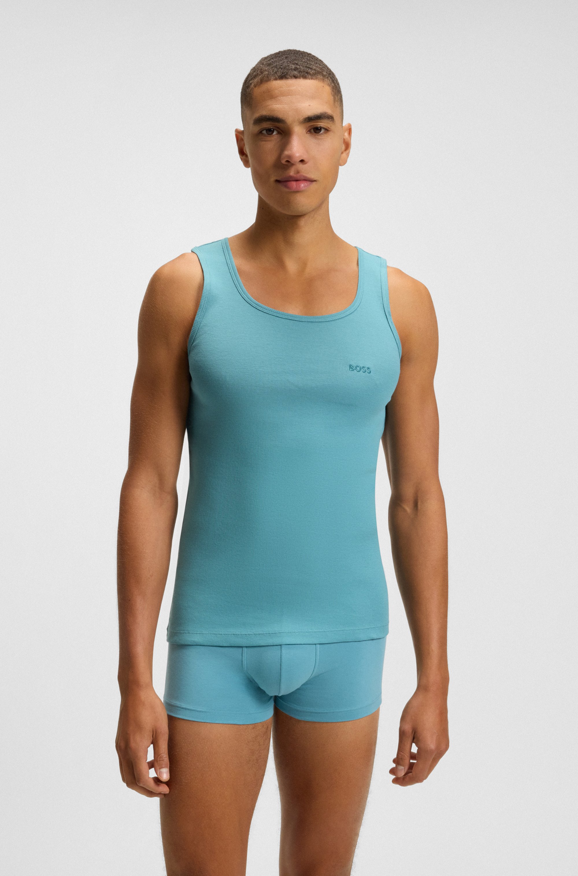 Three-pack of cotton underwear vests with embroidered logos