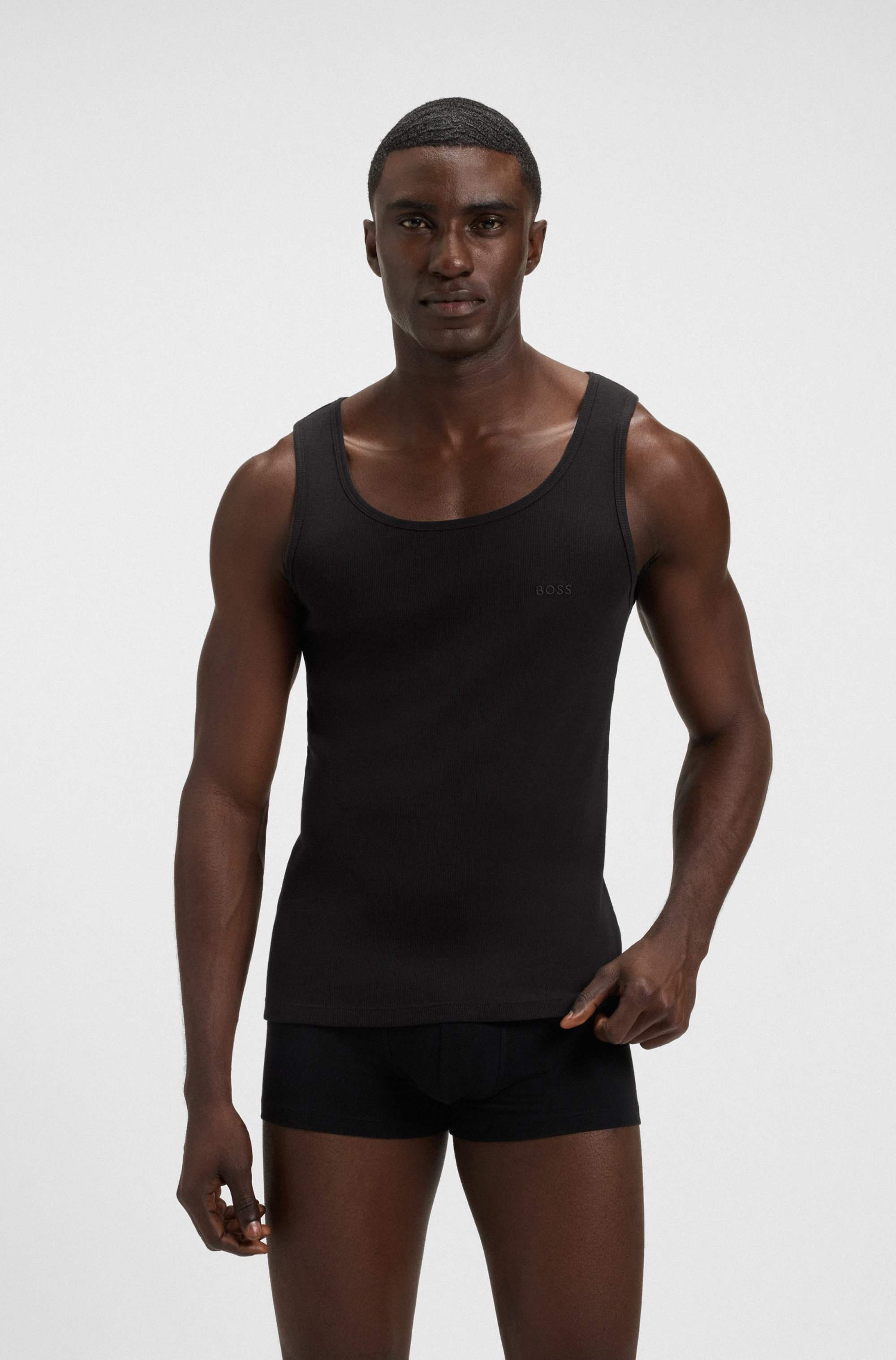 Three-pack of cotton underwear vests with embroidered logos