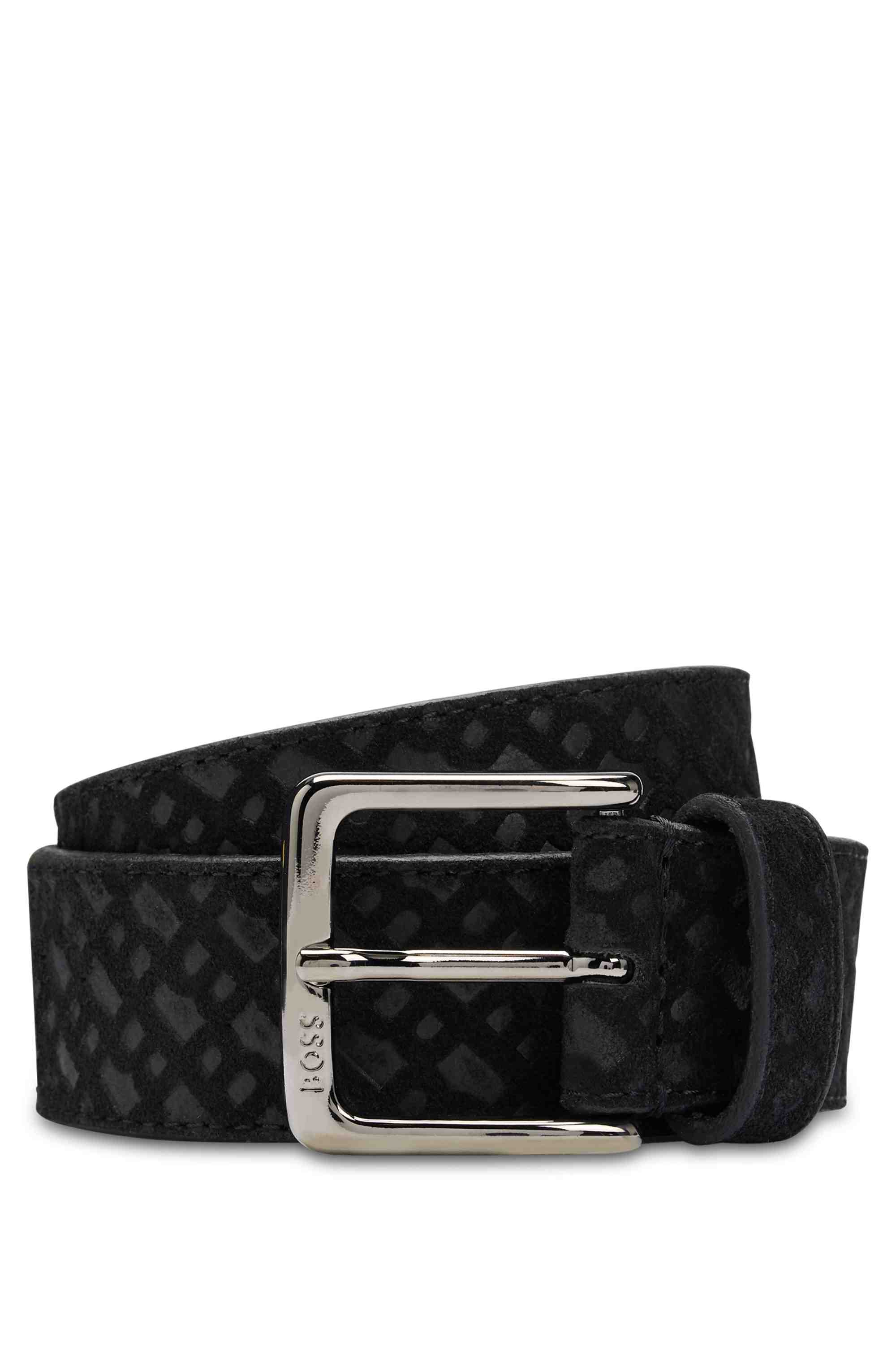 Suede belt with monogram pattern