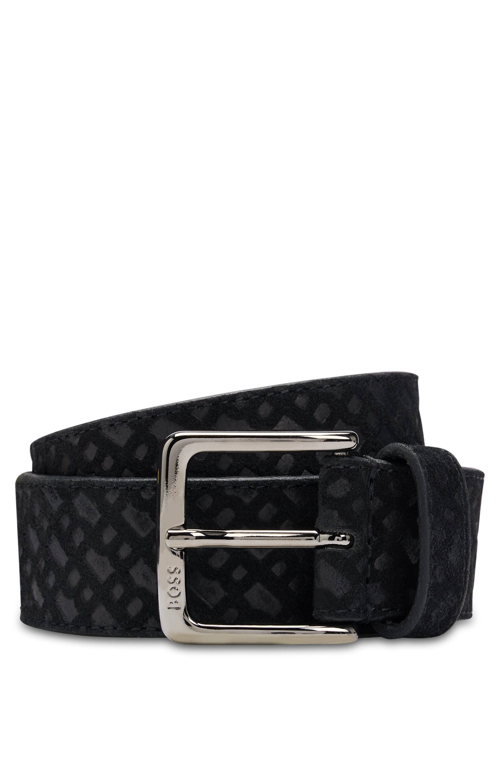 Suede belt with monogram pattern