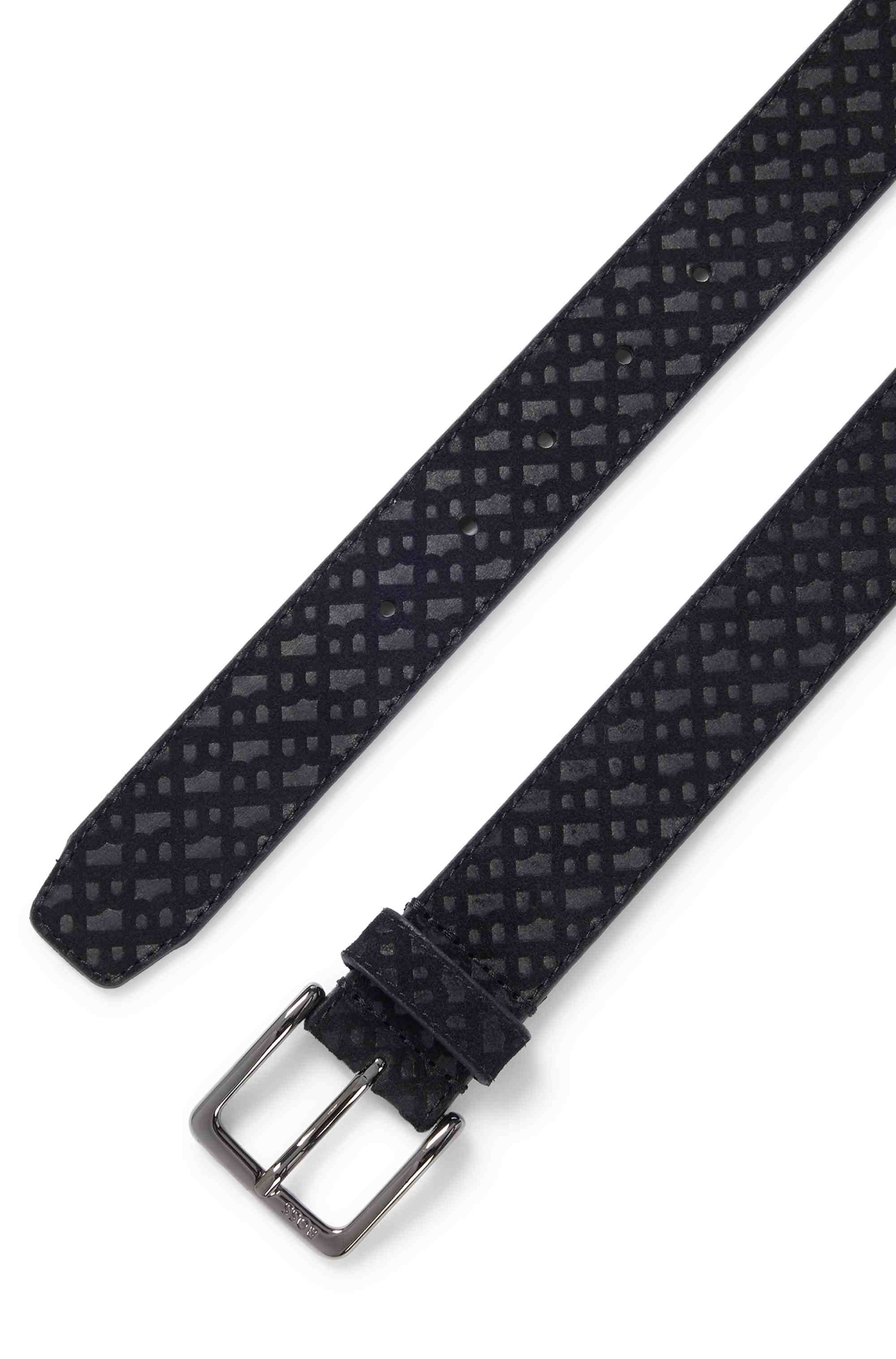 Suede belt with monogram pattern