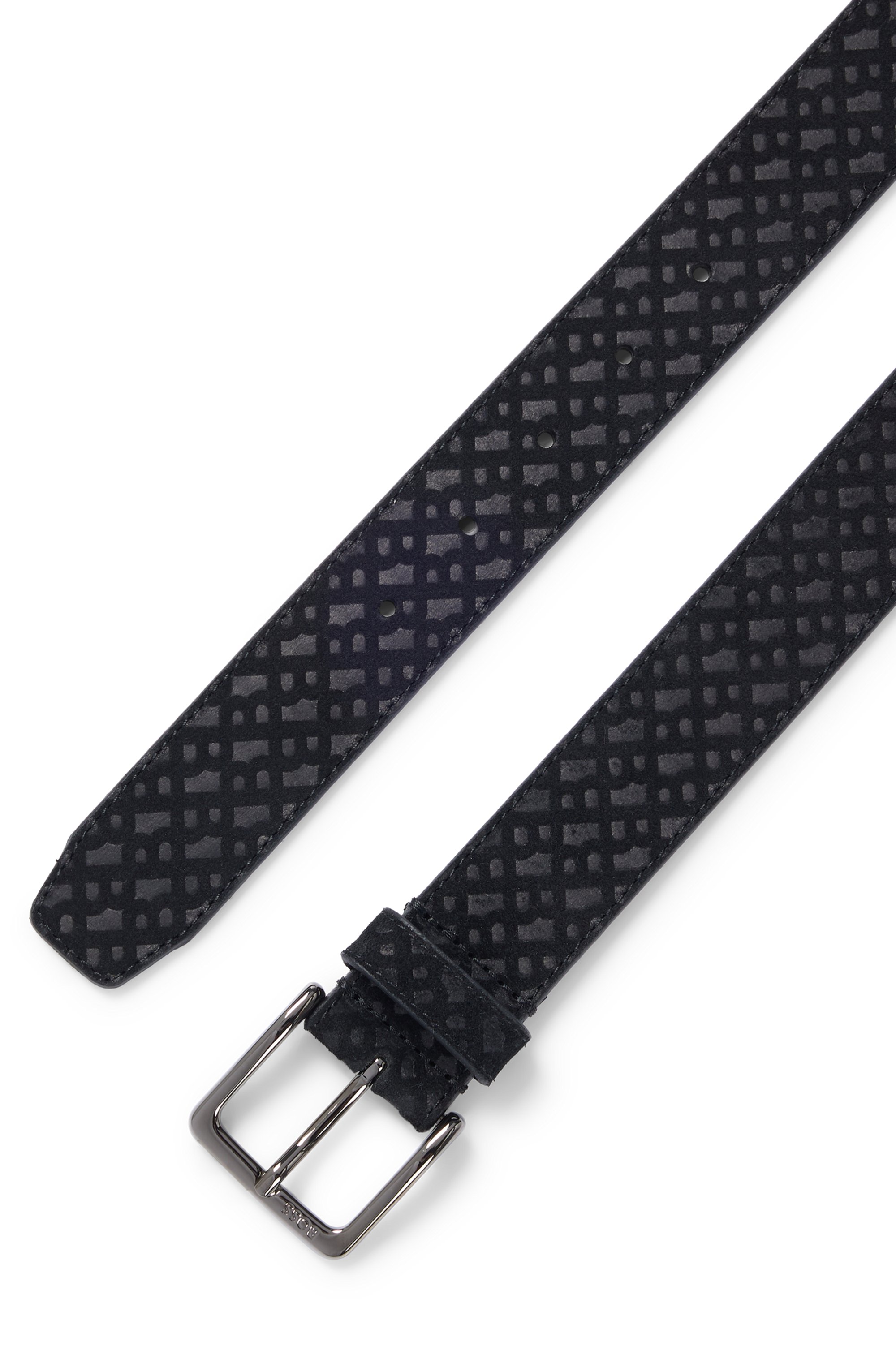 Suede belt with monogram pattern
