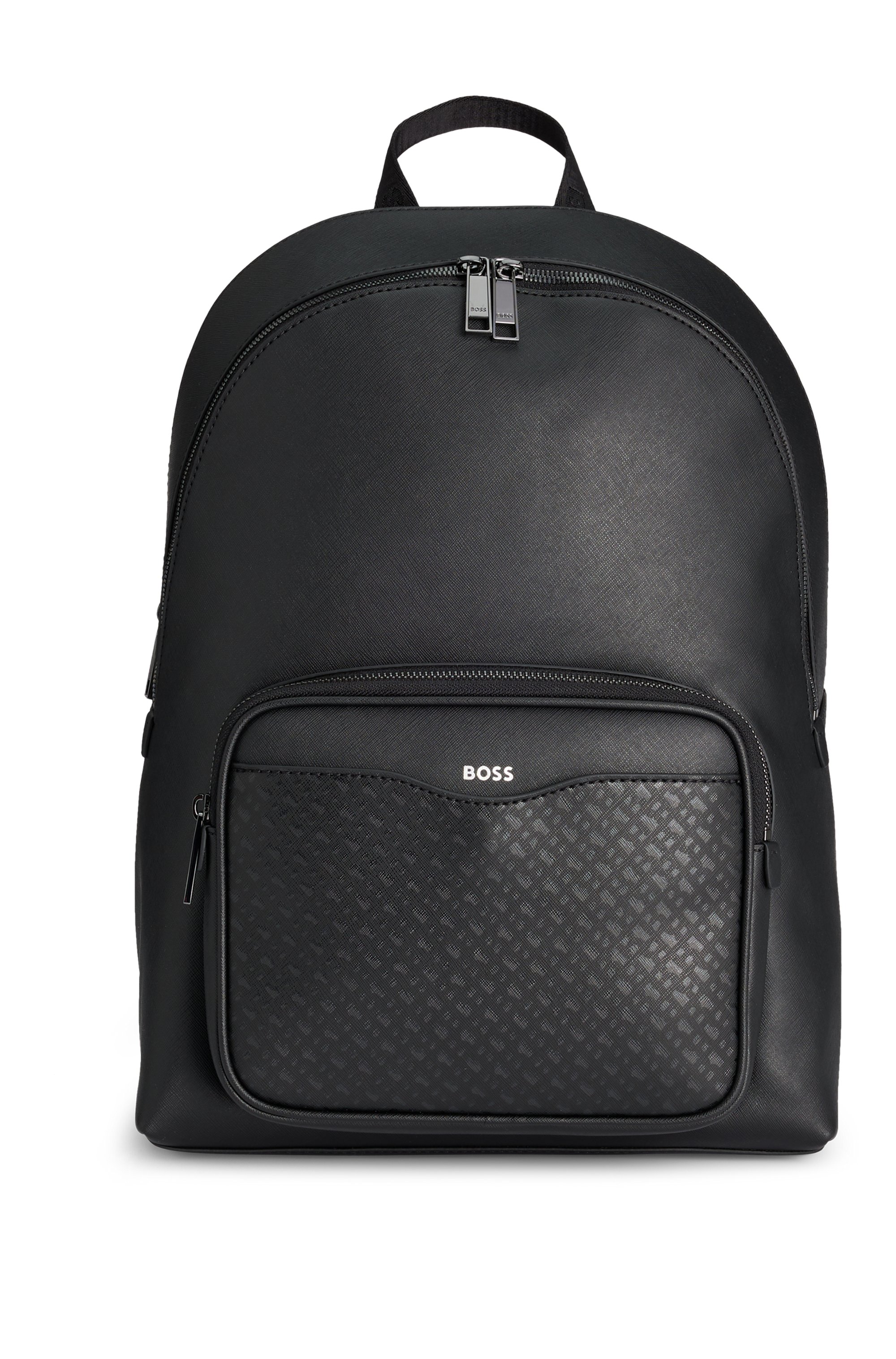 Backpack with monogram-patterned pocket