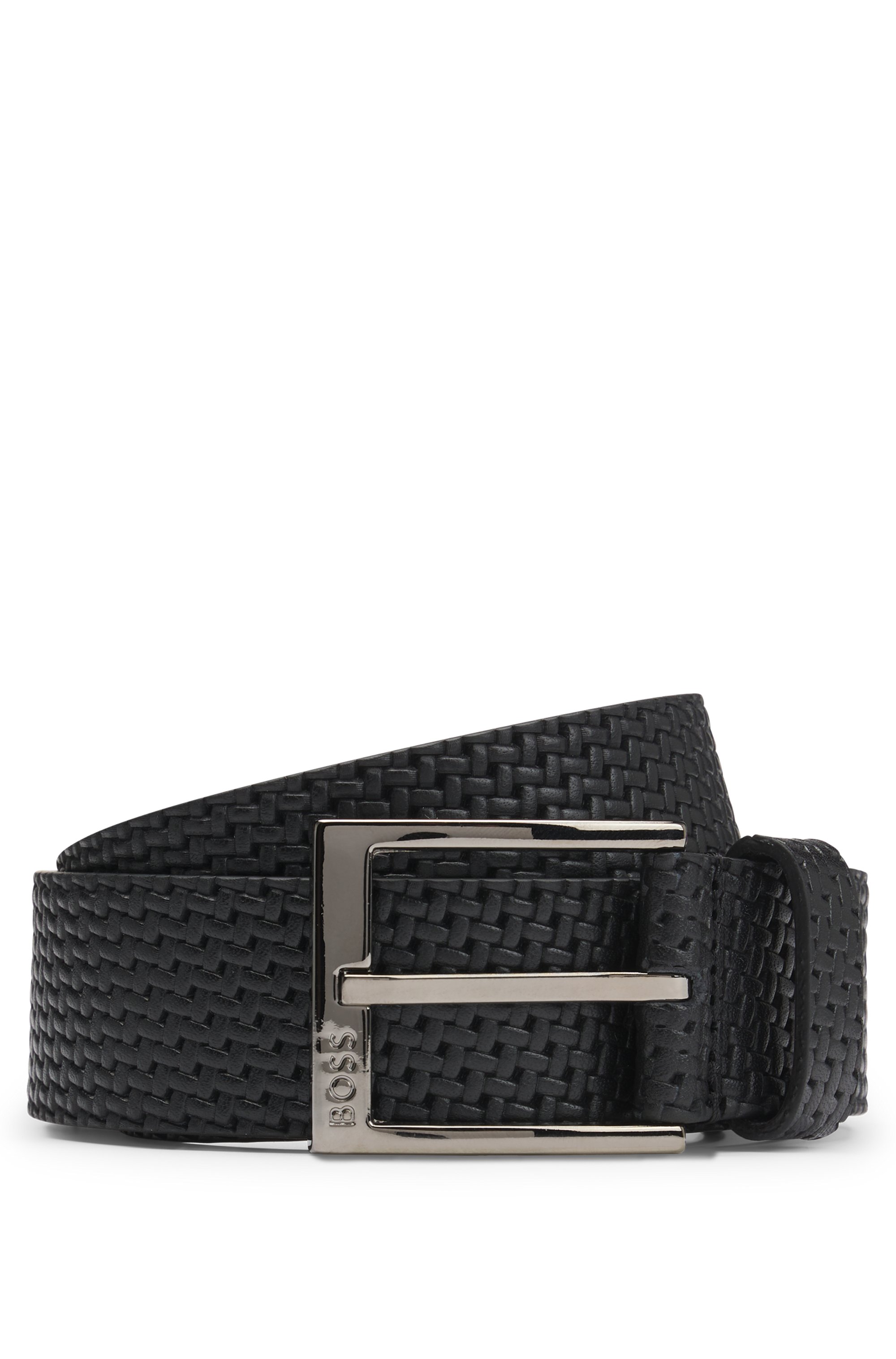Leather belt with woven effect