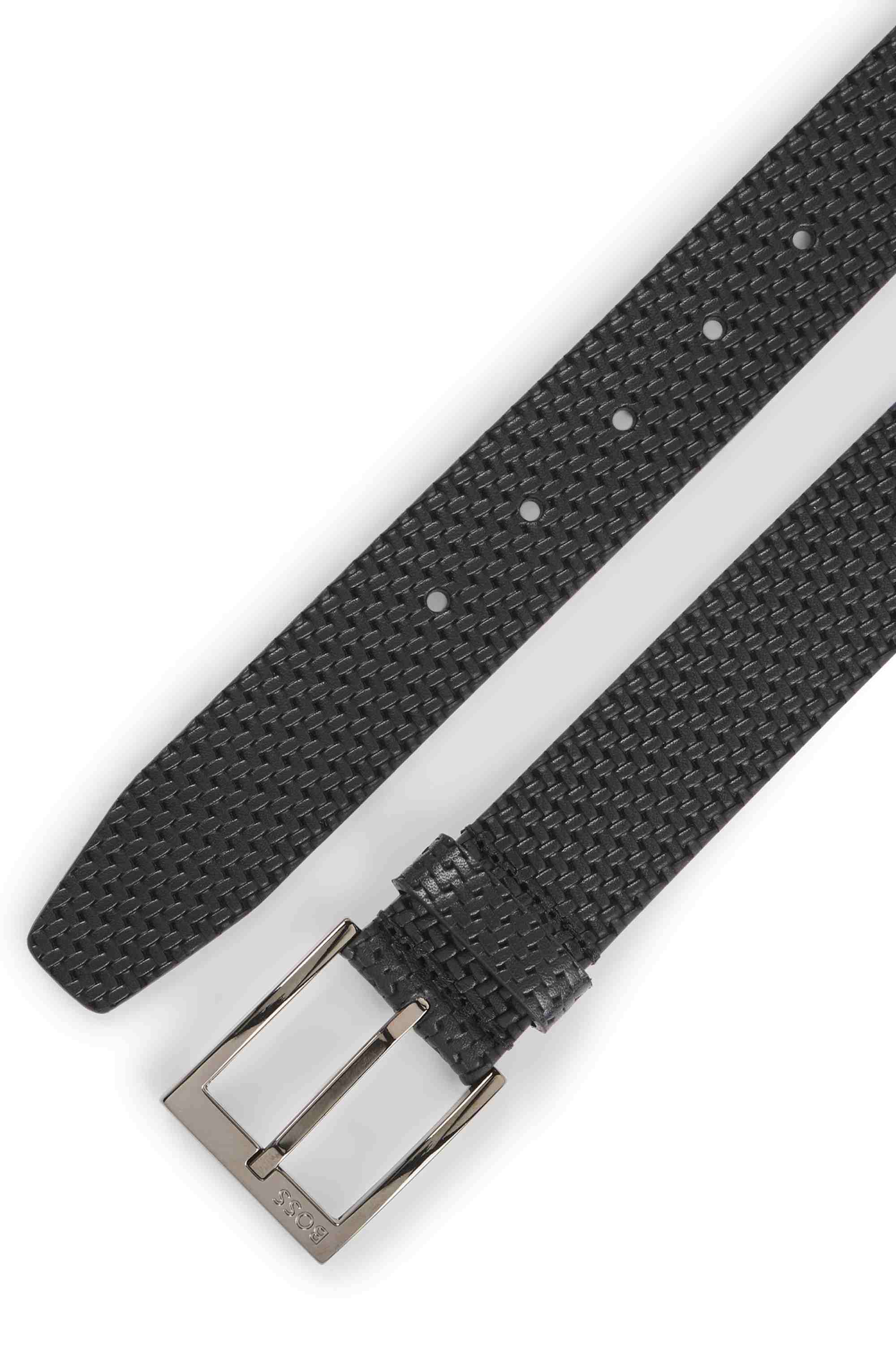 Leather belt with woven effect