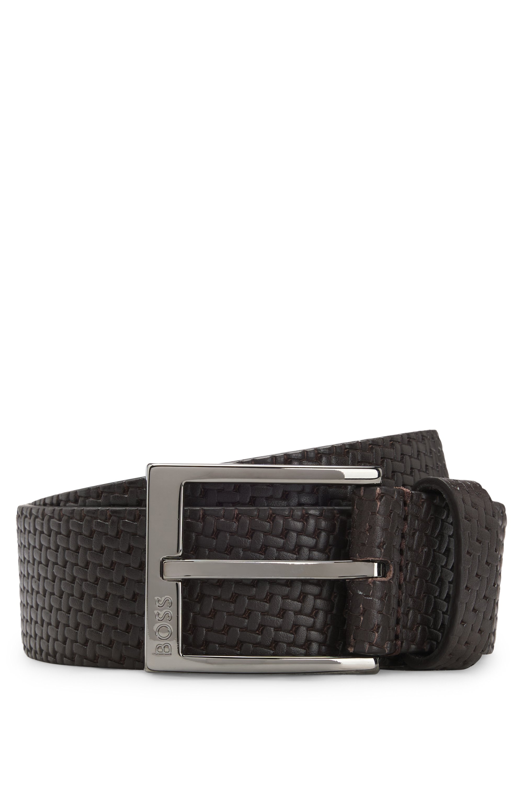 Leather belt with woven effect