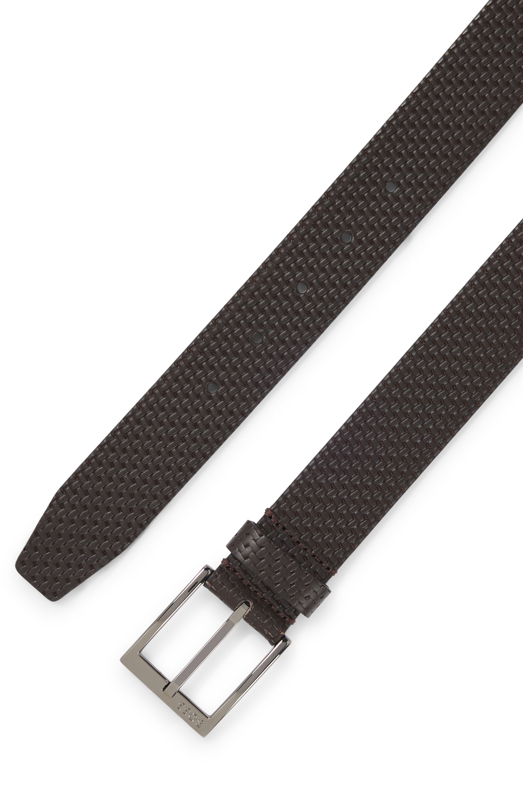 Leather belt with woven effect