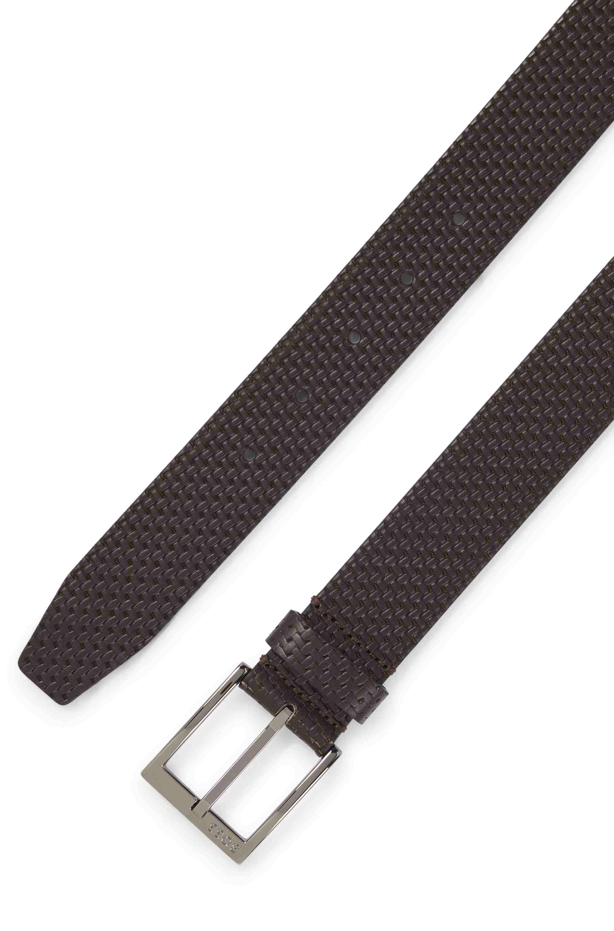 Leather belt with woven effect
