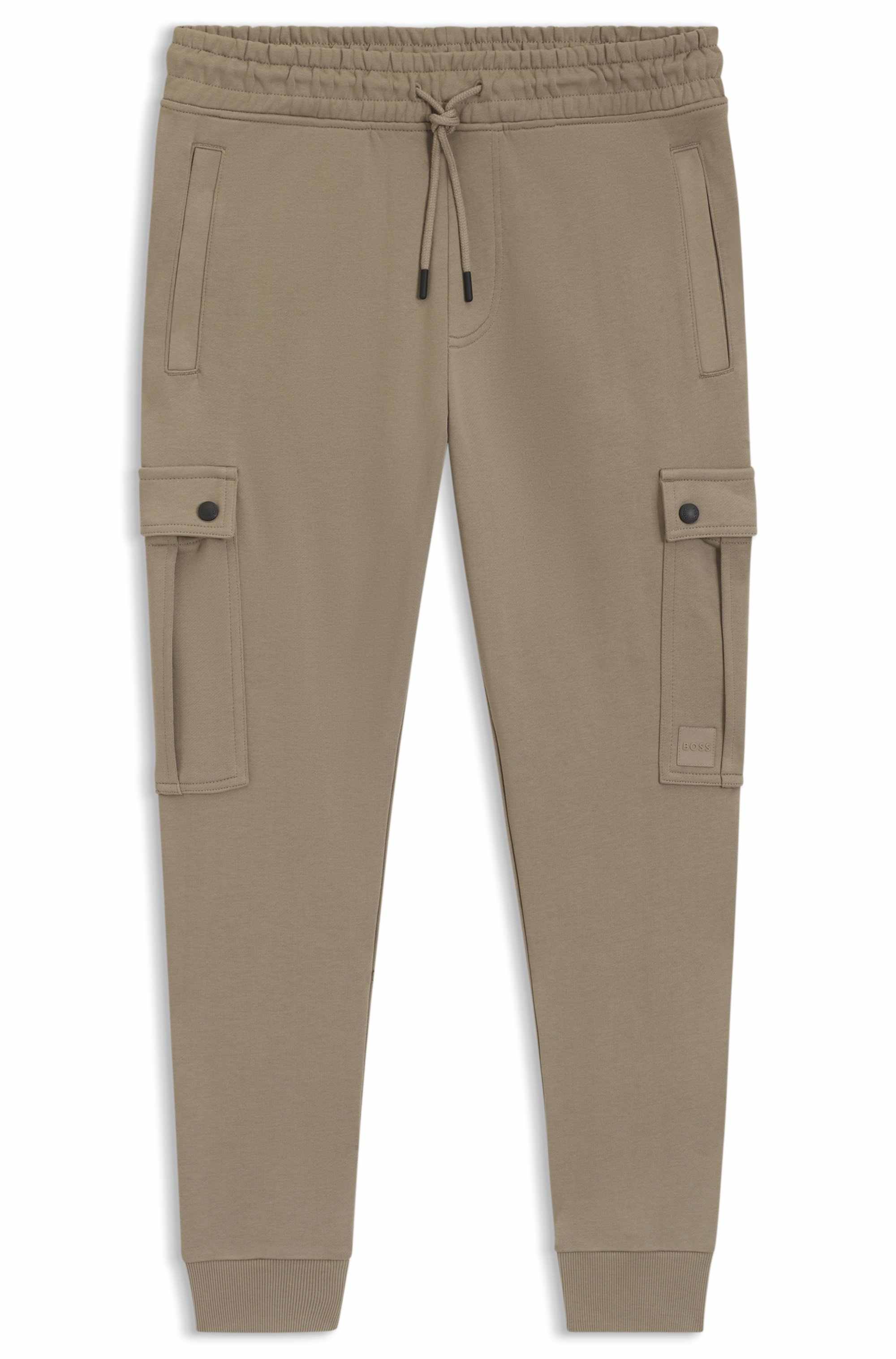 Relaxed-fit cotton-terry tracksuit bottoms with cargo pockets