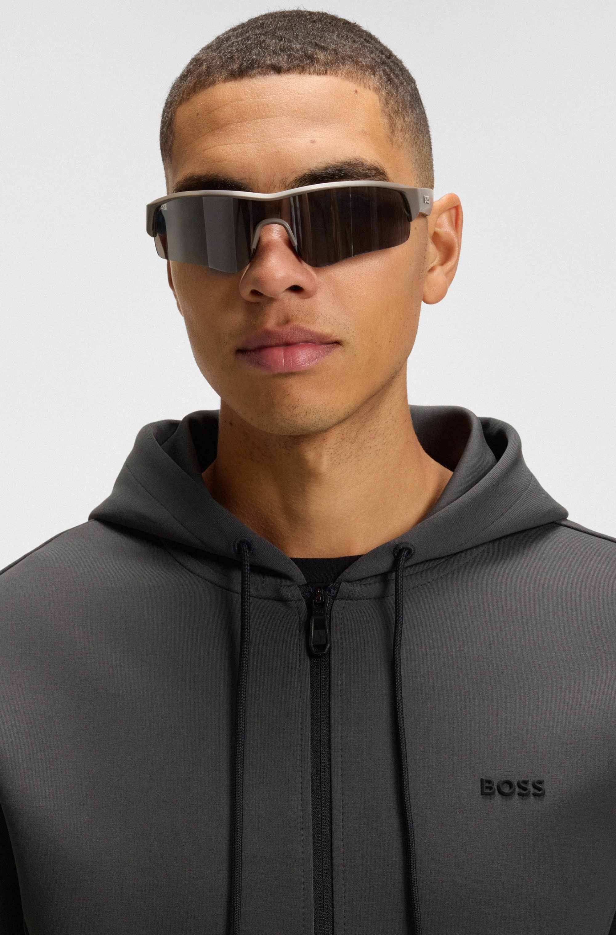 Cotton-blend zip-up hoodie with stripe details