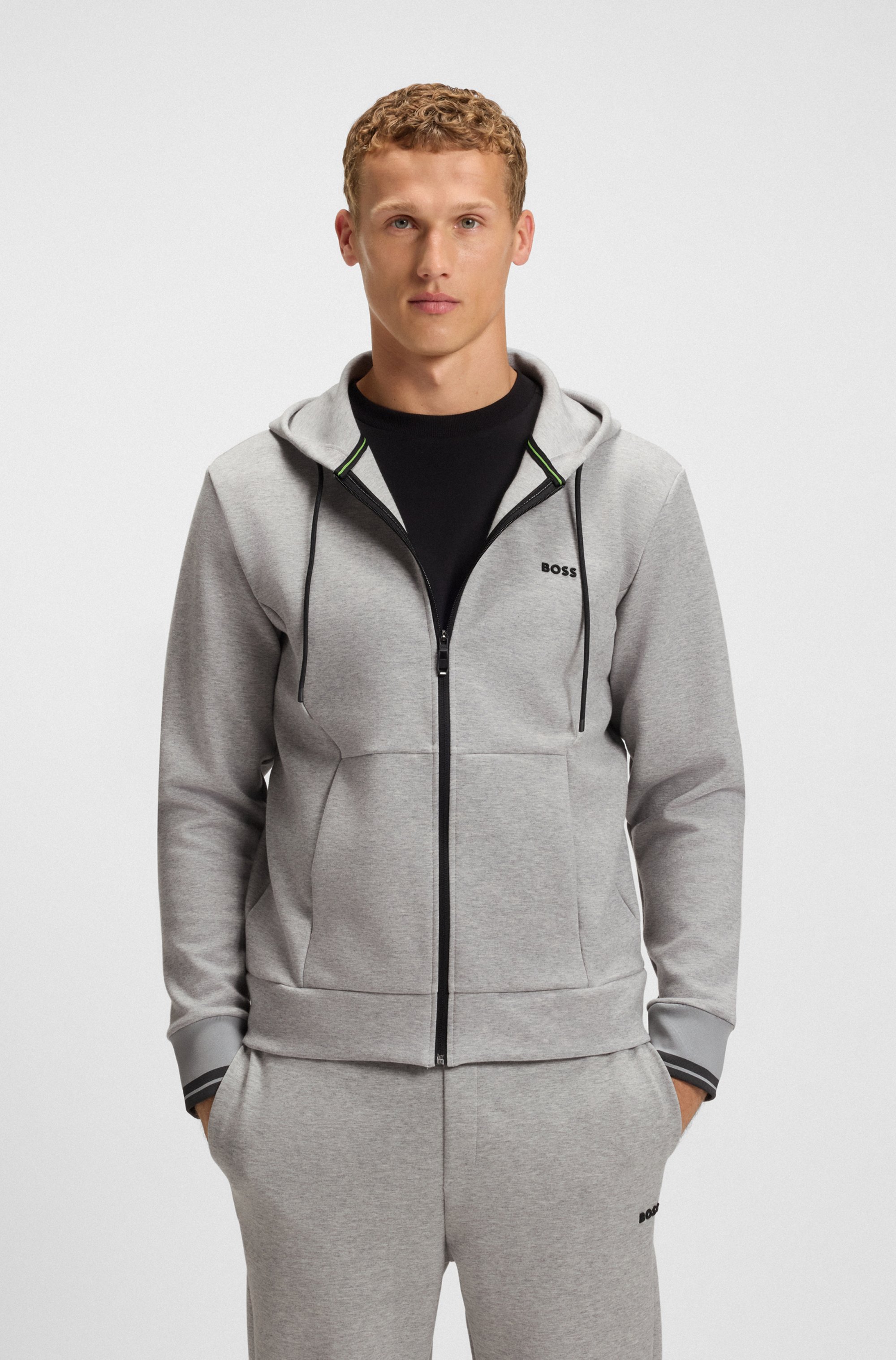 Cotton-blend zip-up hoodie with stripe details