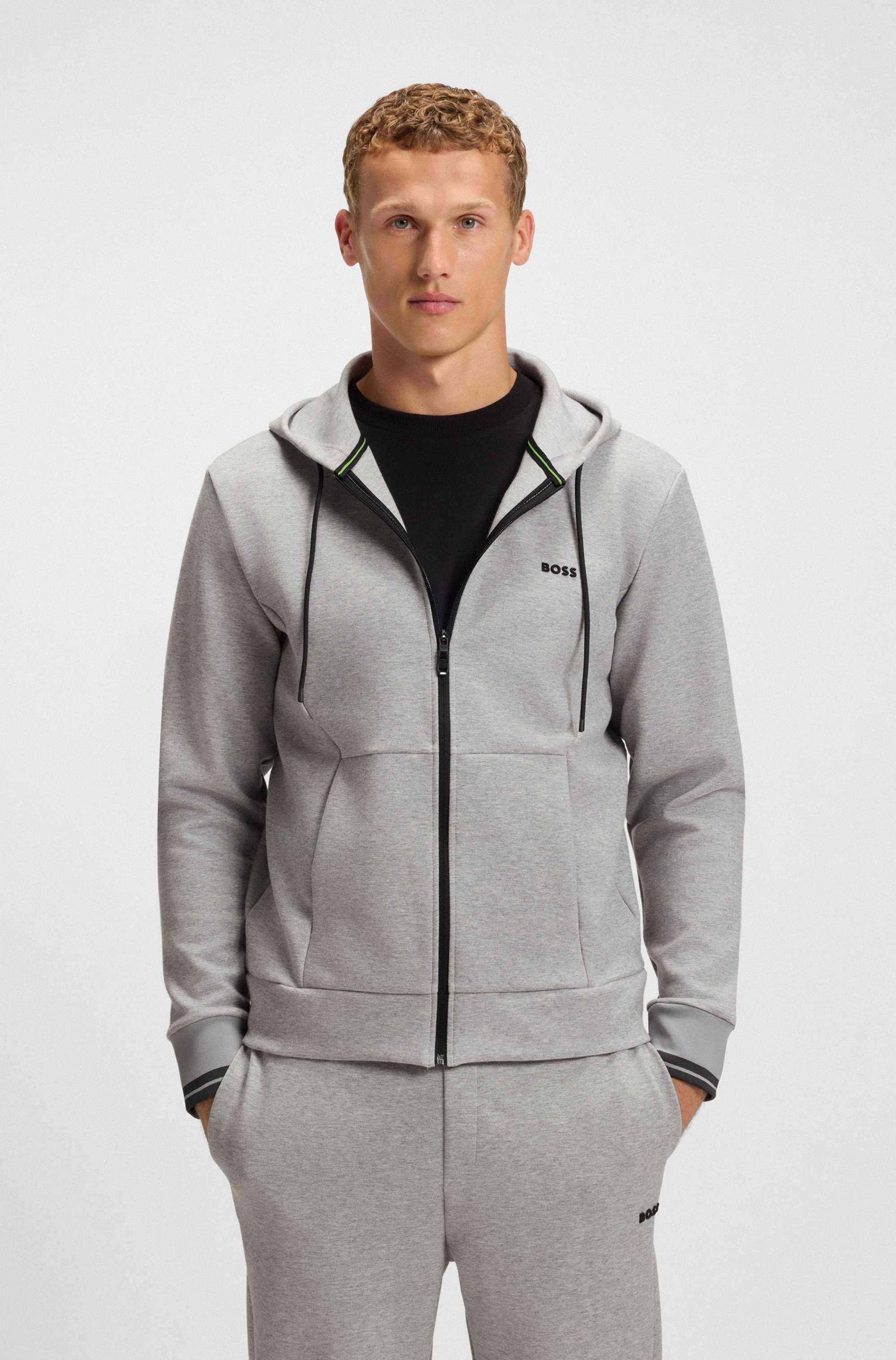 Cotton-blend zip-up hoodie with stripe details