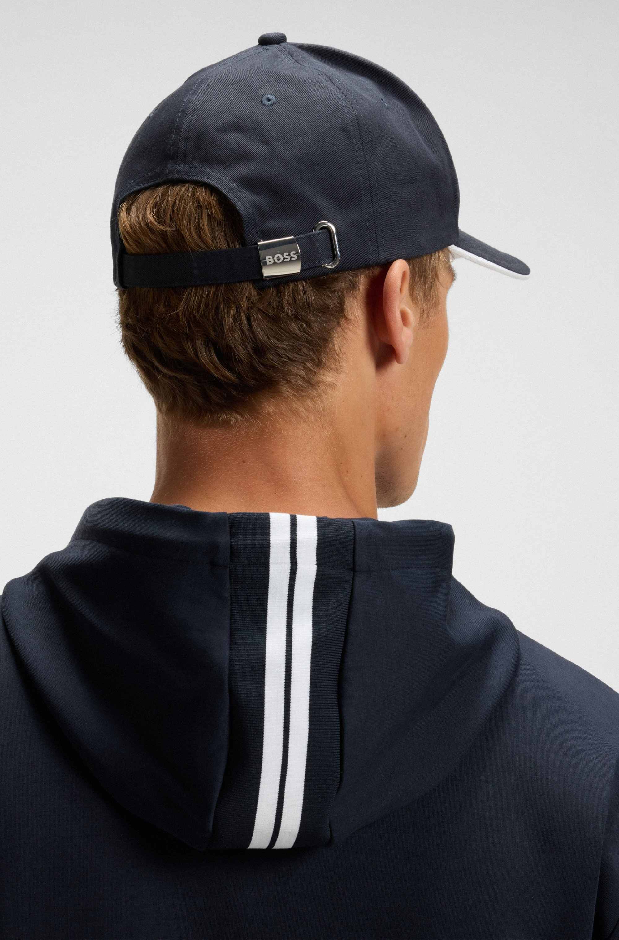 Cotton-blend zip-up hoodie with stripe details
