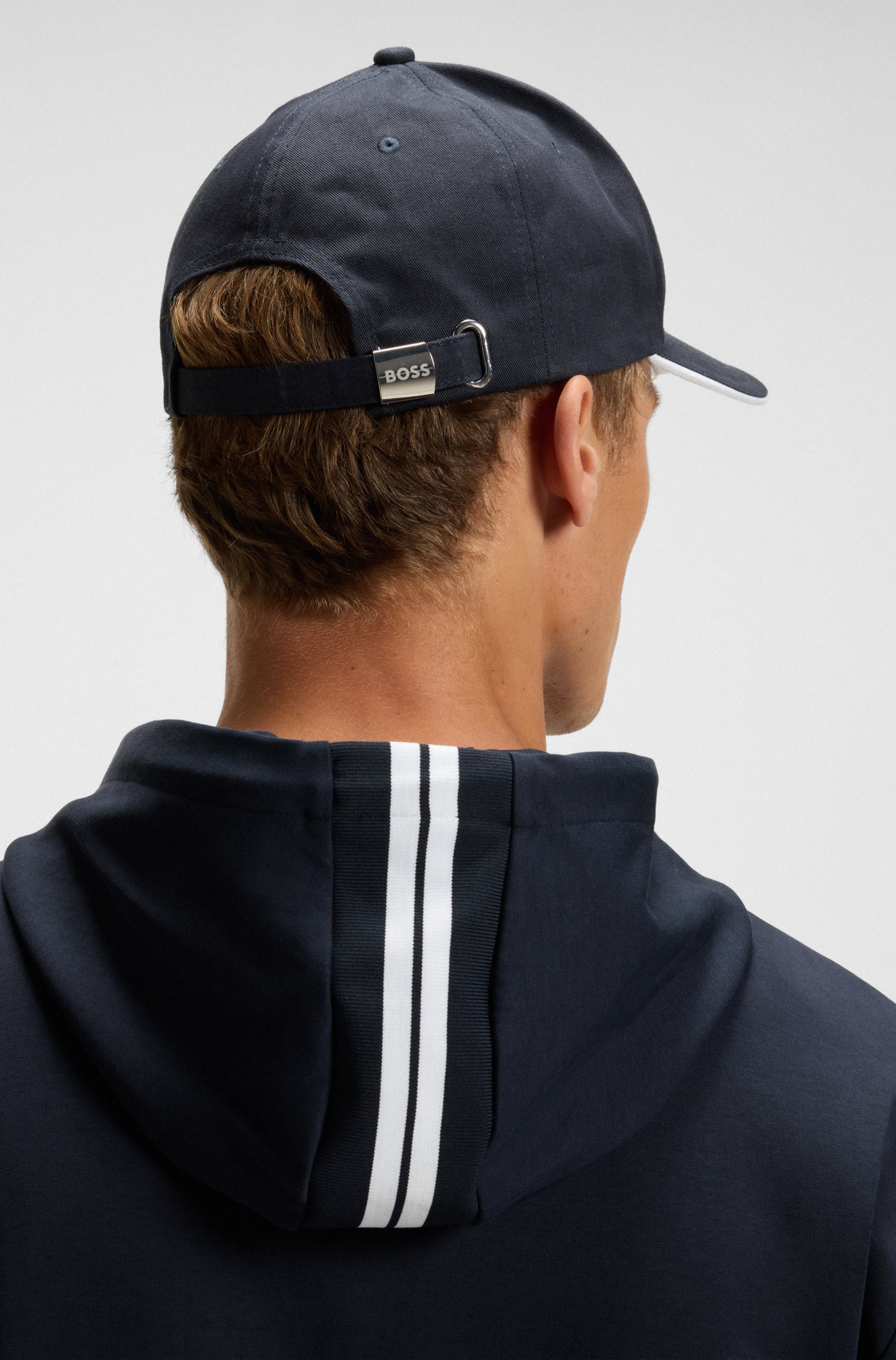 Cotton-blend zip-up hoodie with stripe details