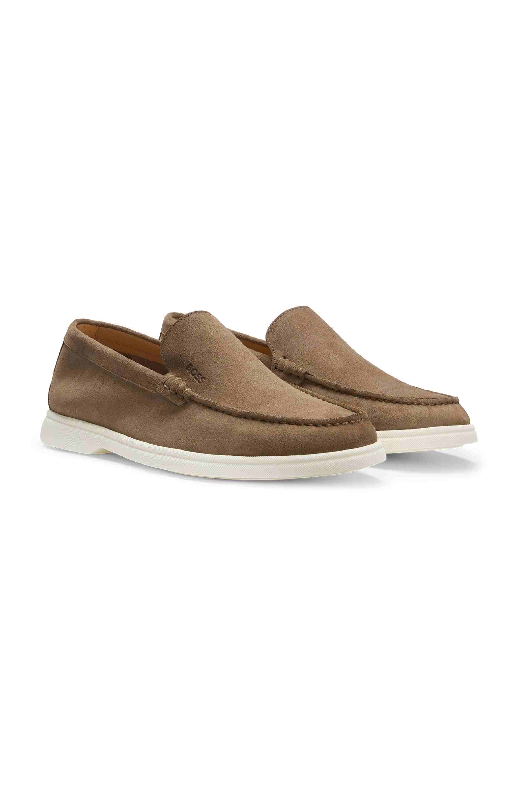 Suede loafers with embossed logo