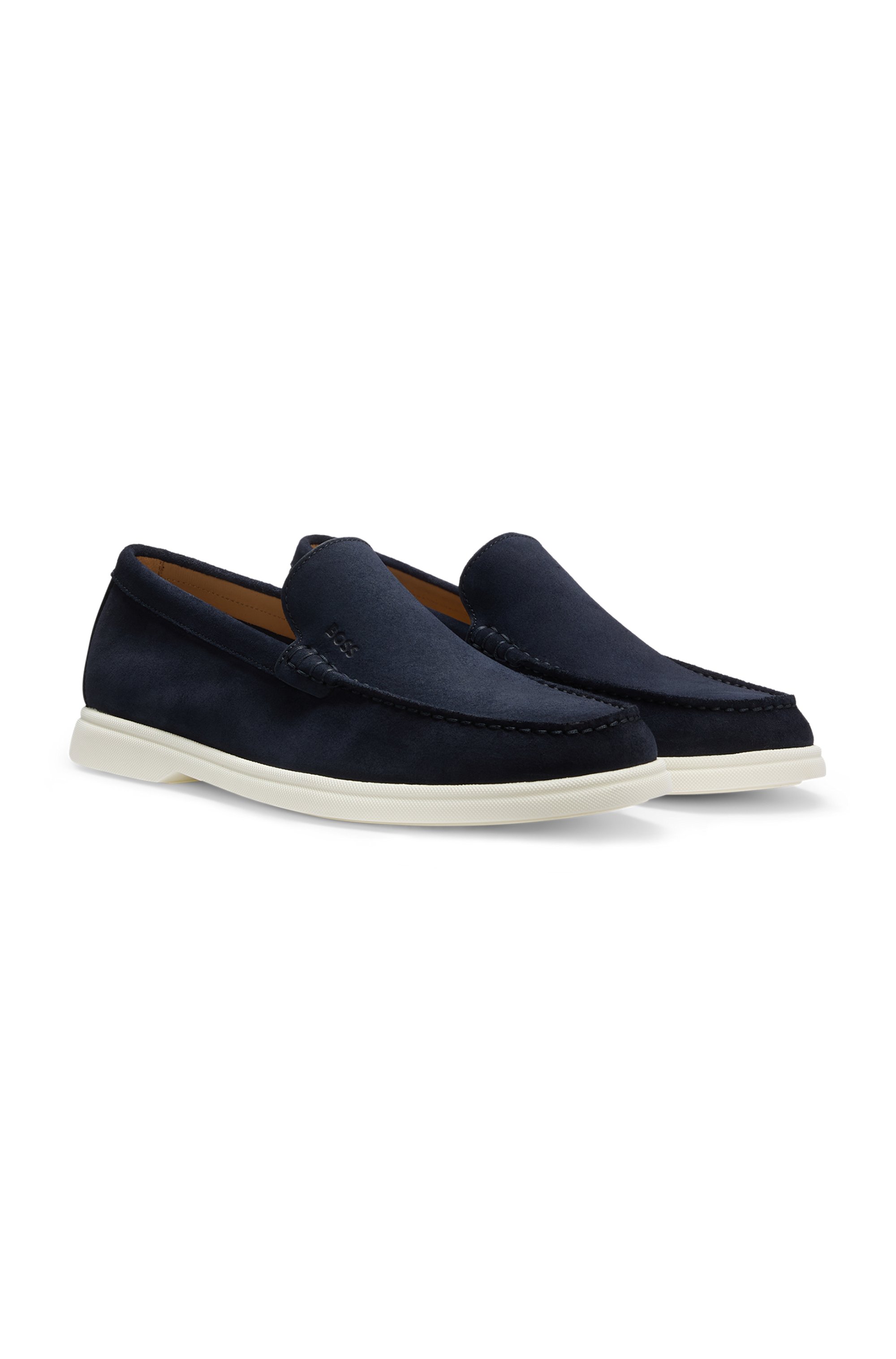 Suede loafers with debossed logo