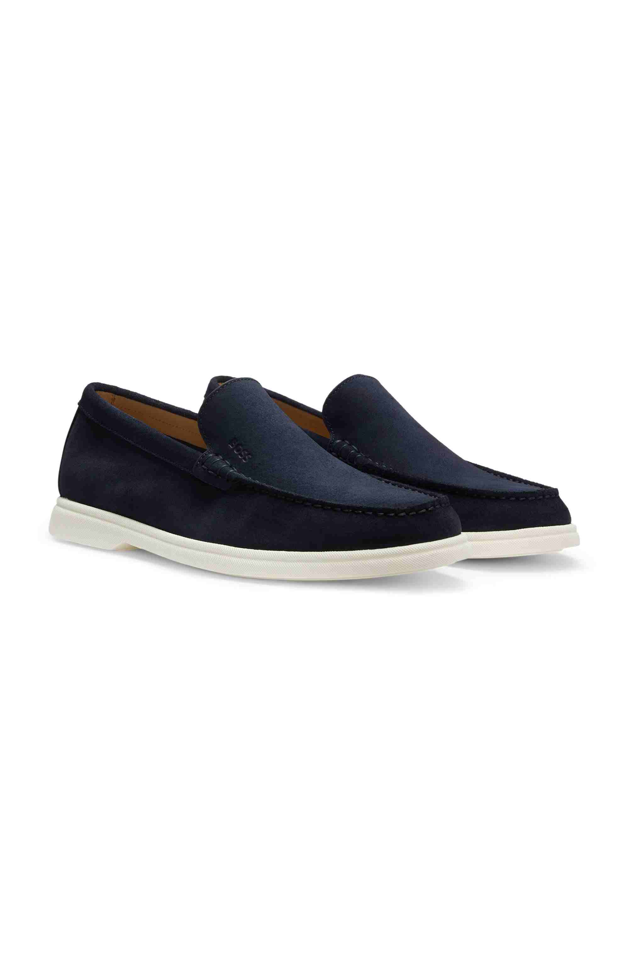Suede loafers with embossed logo