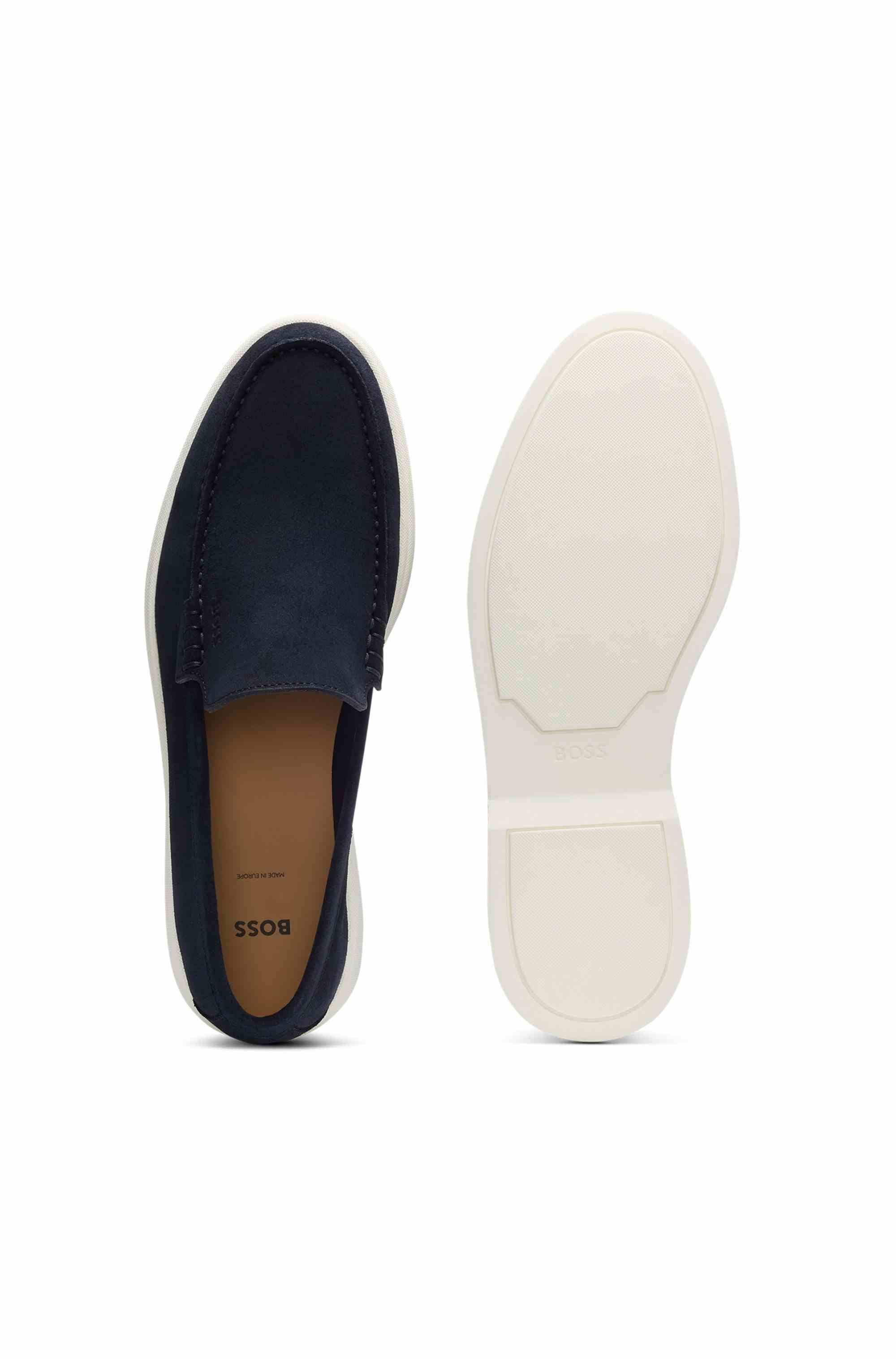 Suede loafers with embossed logo