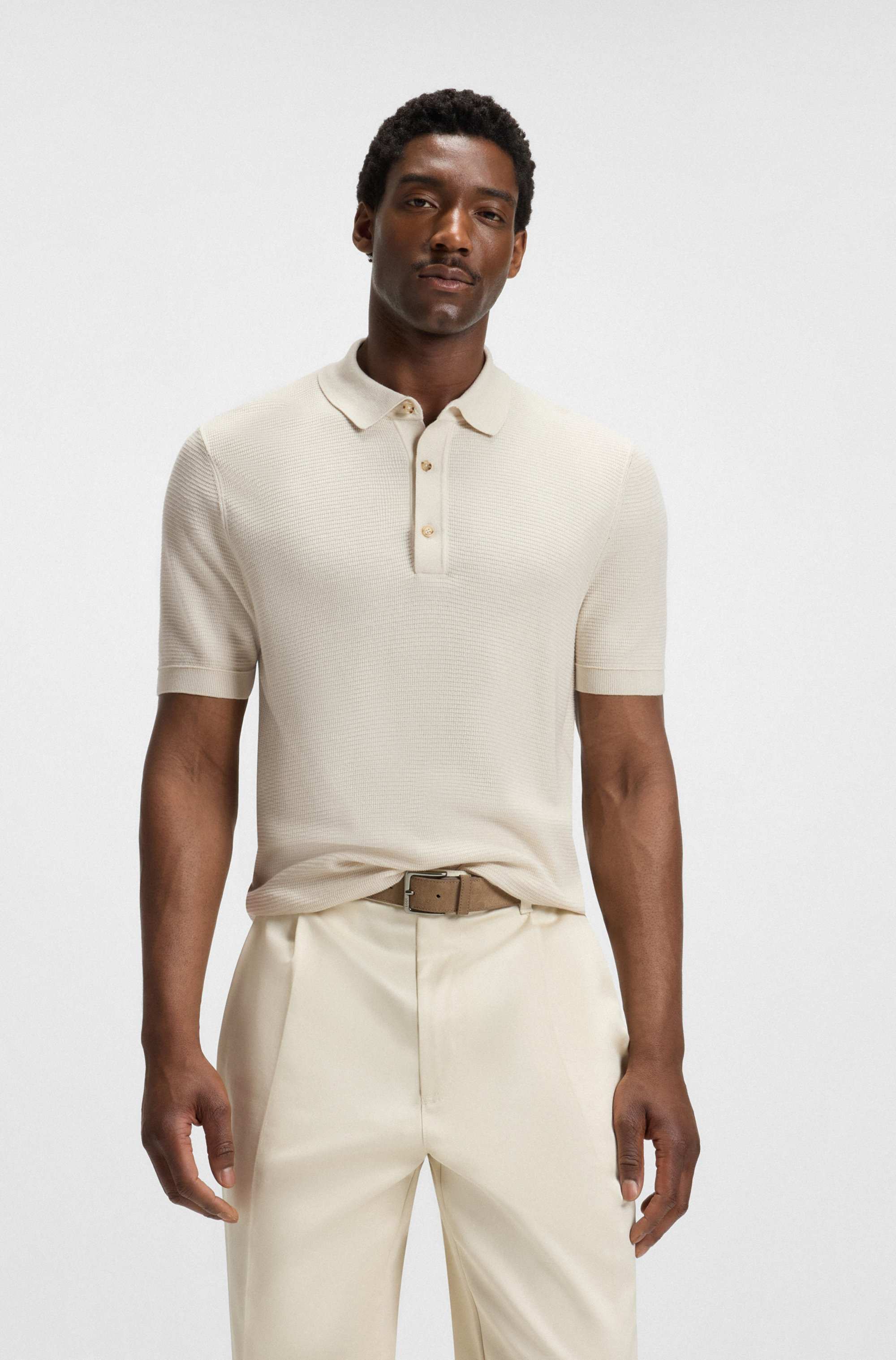 Regular-fit knit polo blended with cotton