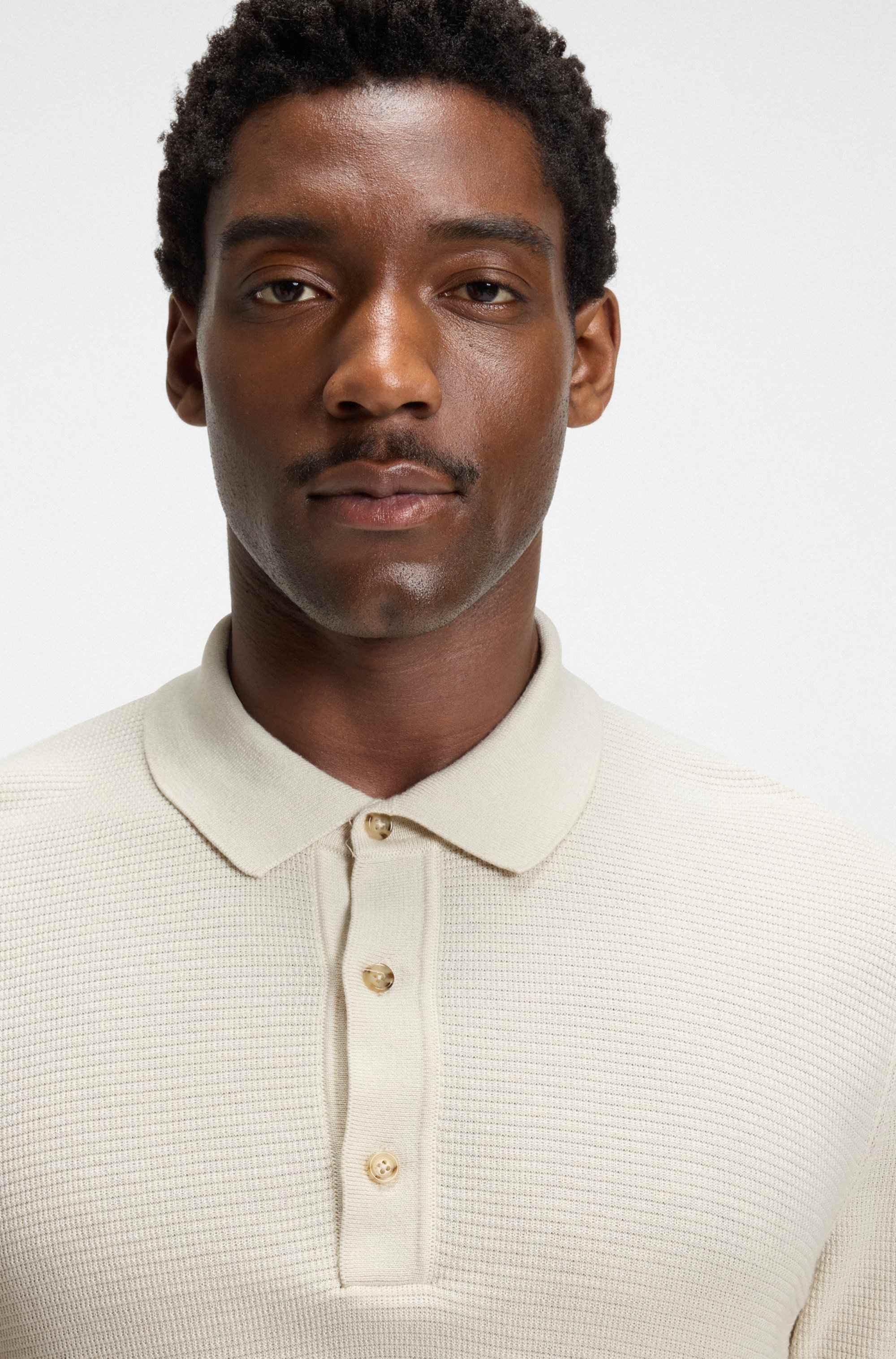 Regular-fit knit polo blended with cotton
