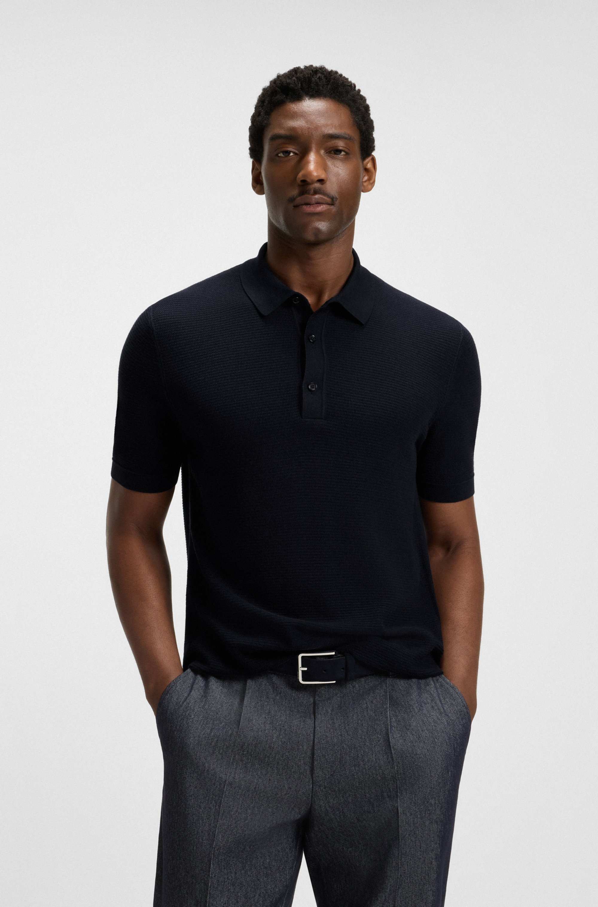 Regular-fit knit polo blended with cotton