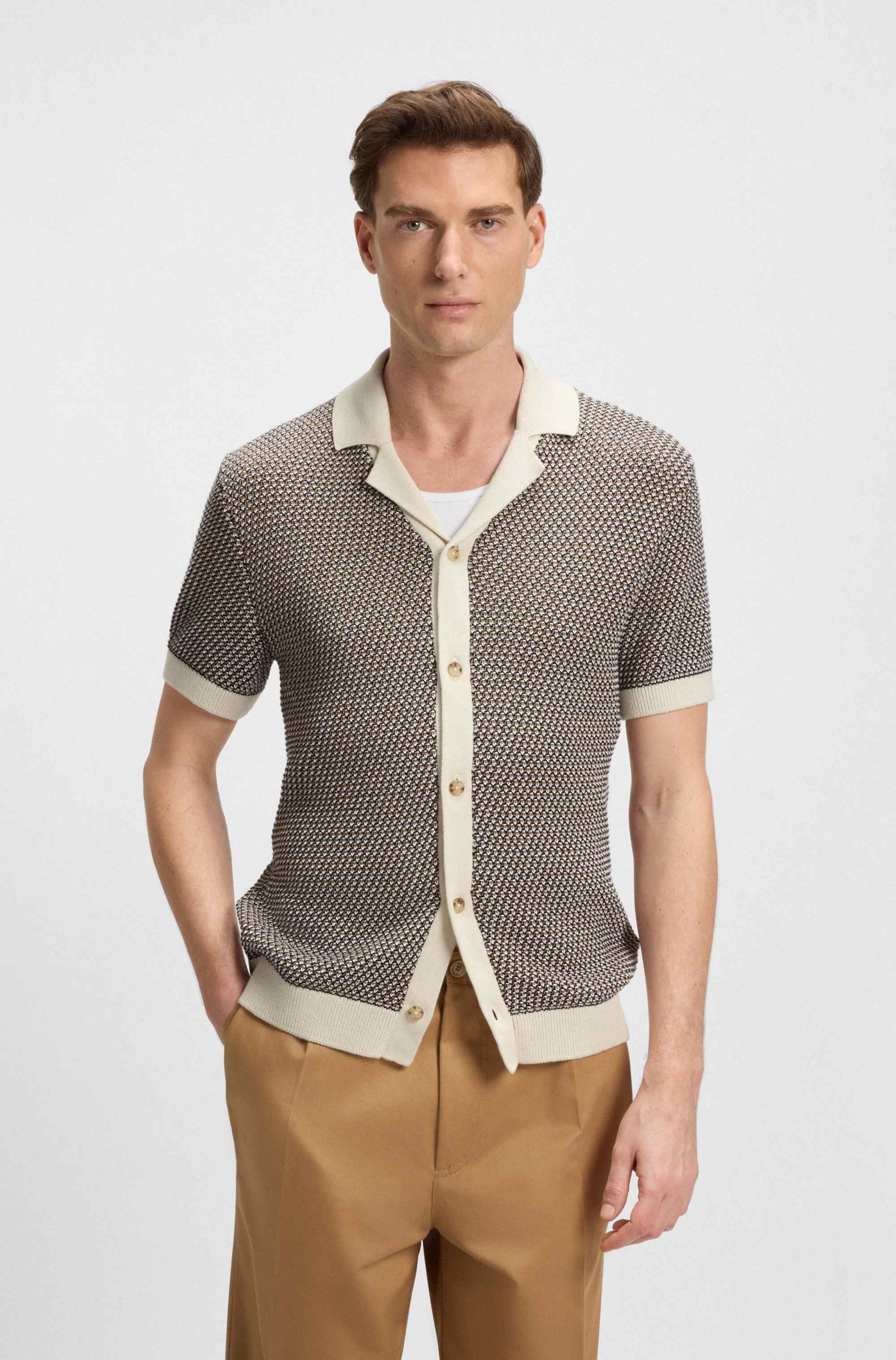 Regular-fit knit cardigan in cotton