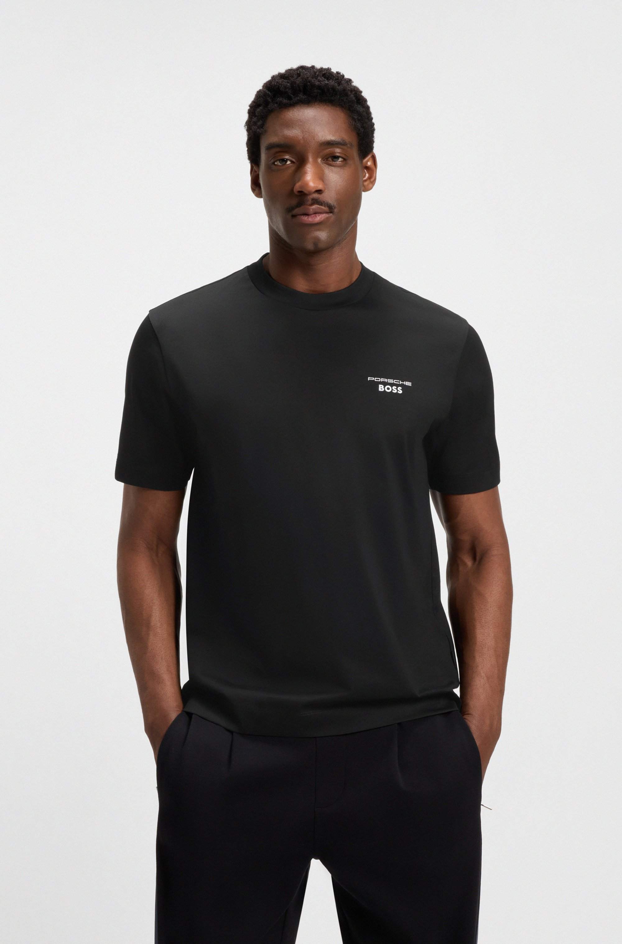Porsche x BOSS mercerised-cotton T-shirt with Targa artwork