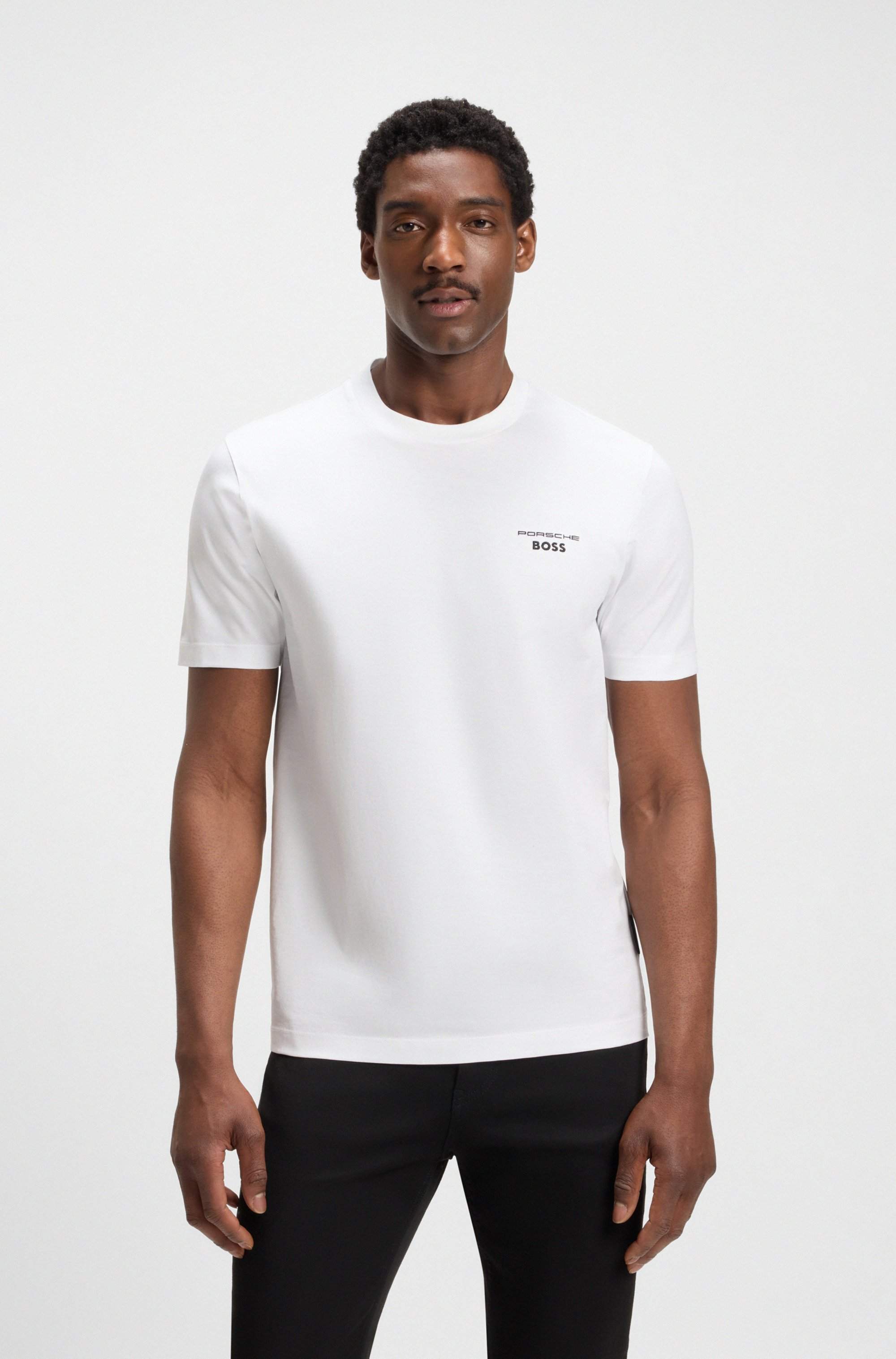 Porsche x BOSS mercerised-cotton T-shirt with Targa artwork