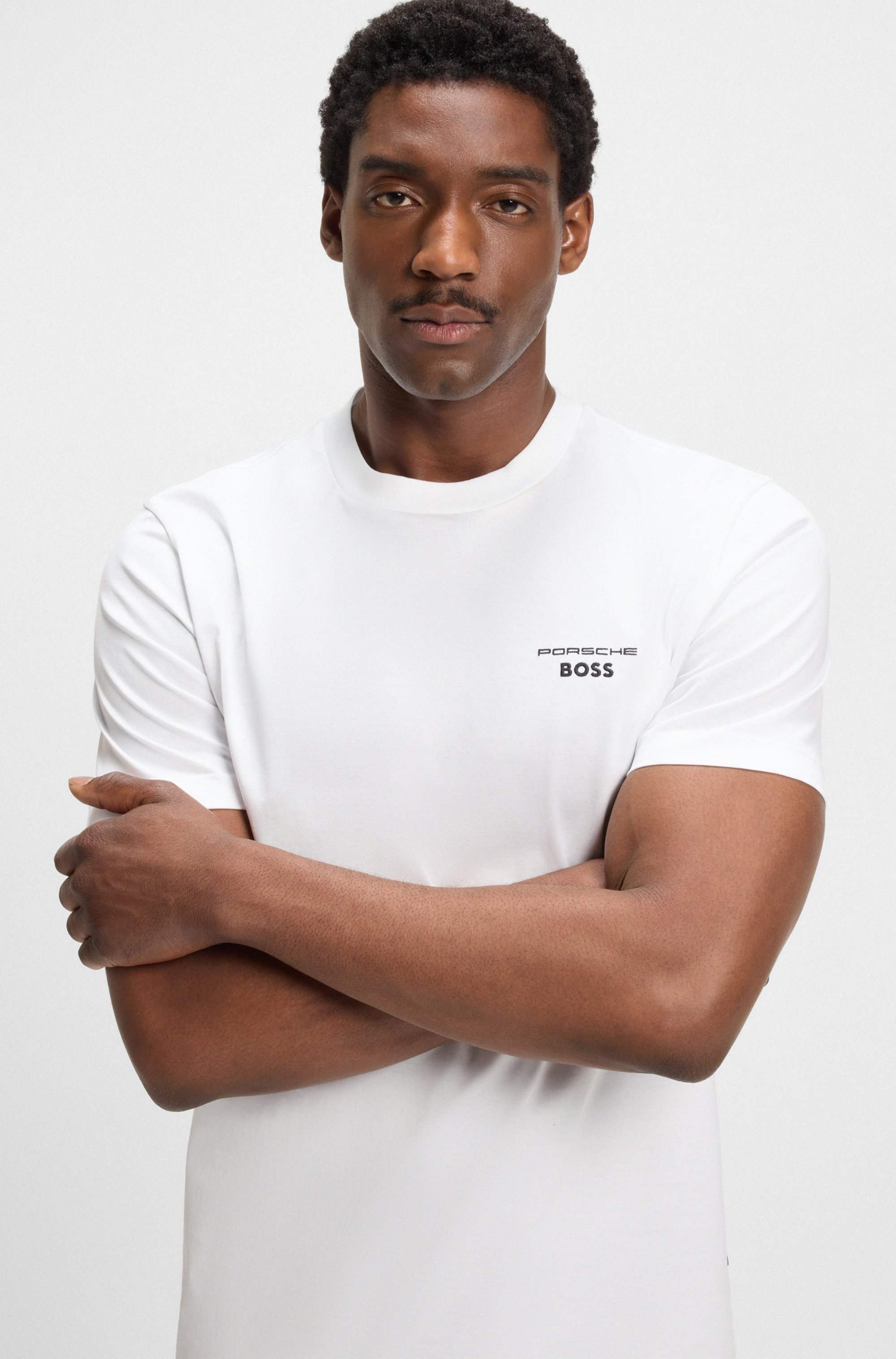 Porsche x BOSS mercerised-cotton T-shirt with Targa artwork